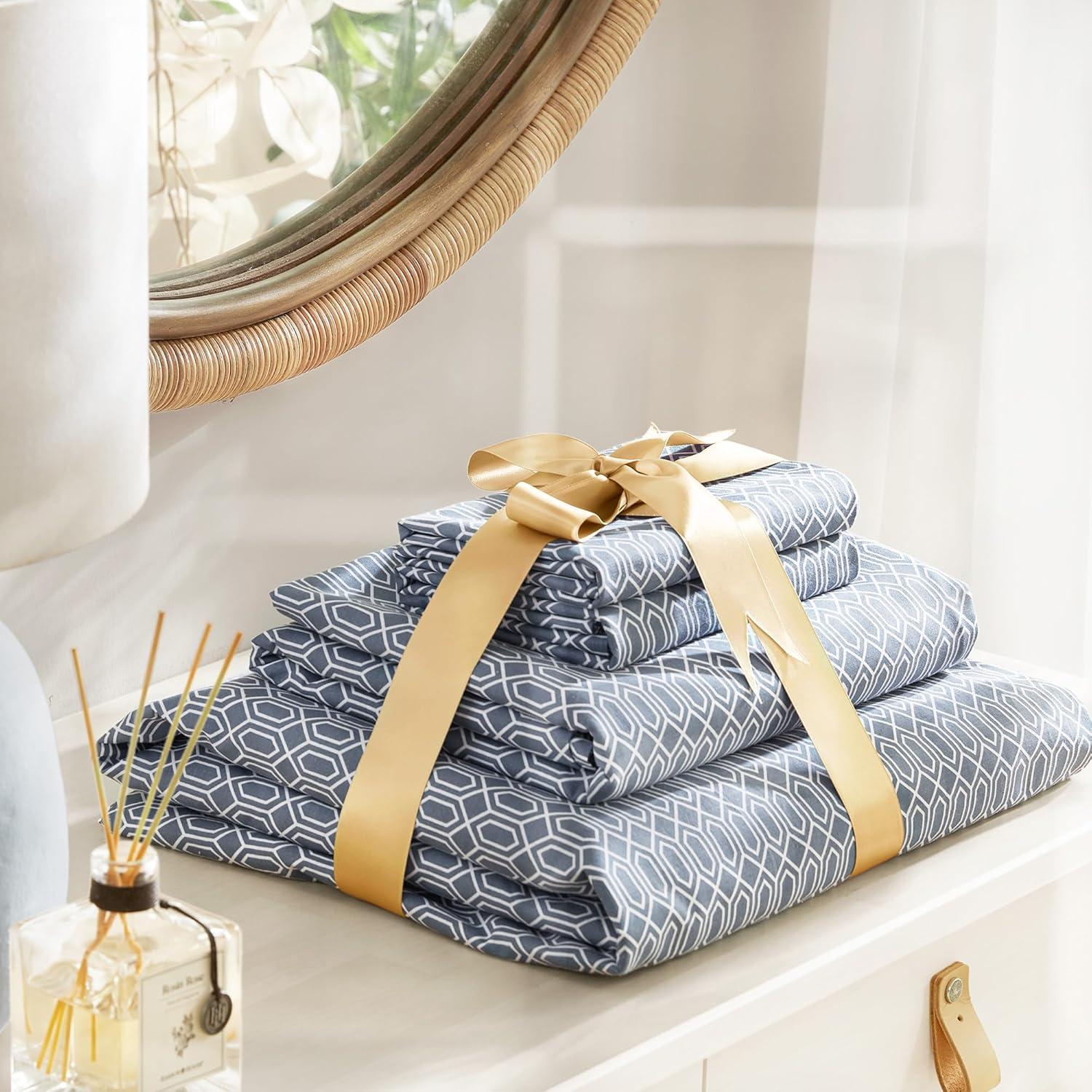 Comfort Spaces Diamond 100% Cotton Printed Sheet Set, Queen, Blue