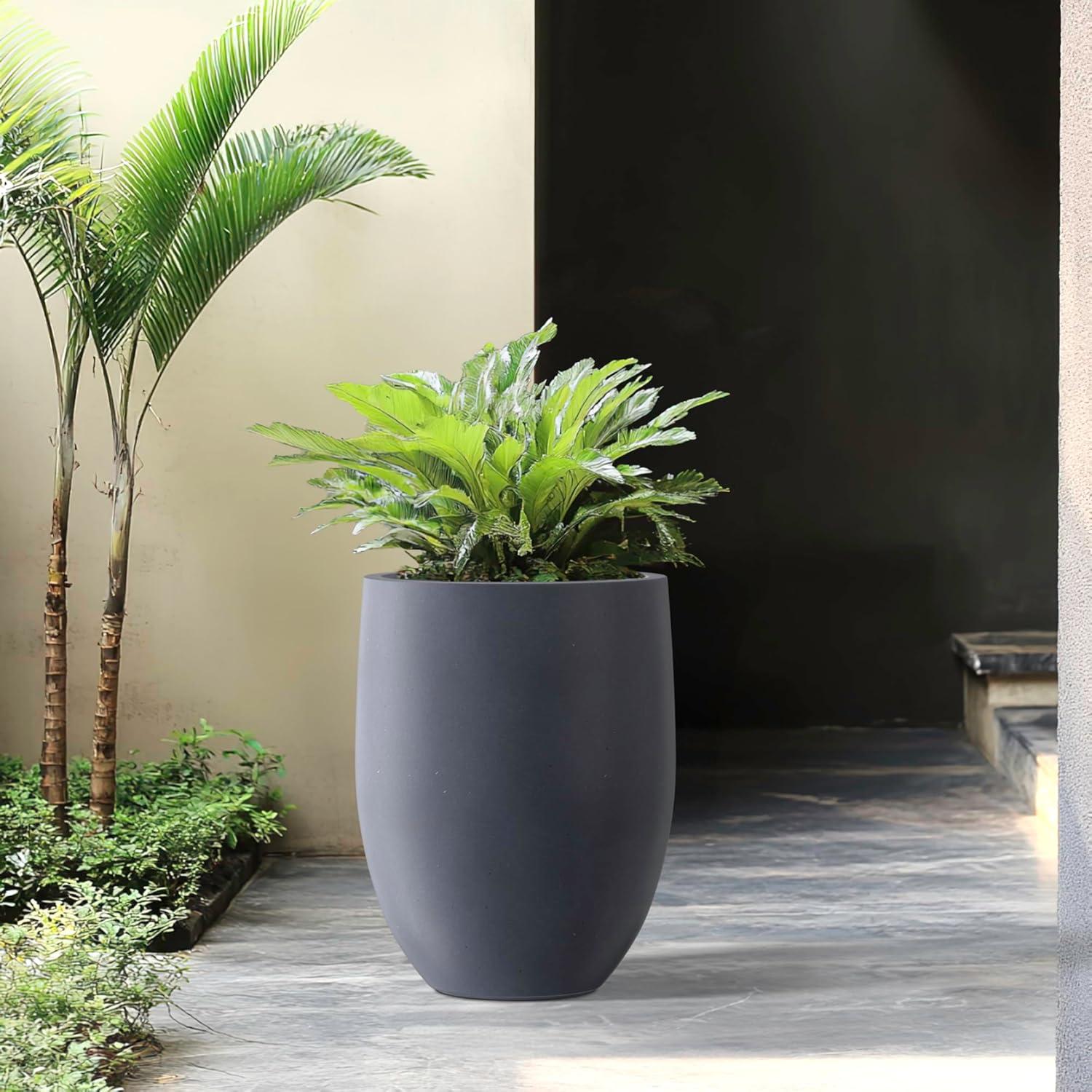 Rosemead Home & Garden, Inc. 17" Wide Kante Modern Concrete/Fiberglass Indoor Outdoor Planter Pot Charcoal Gray: Weather-Resistant