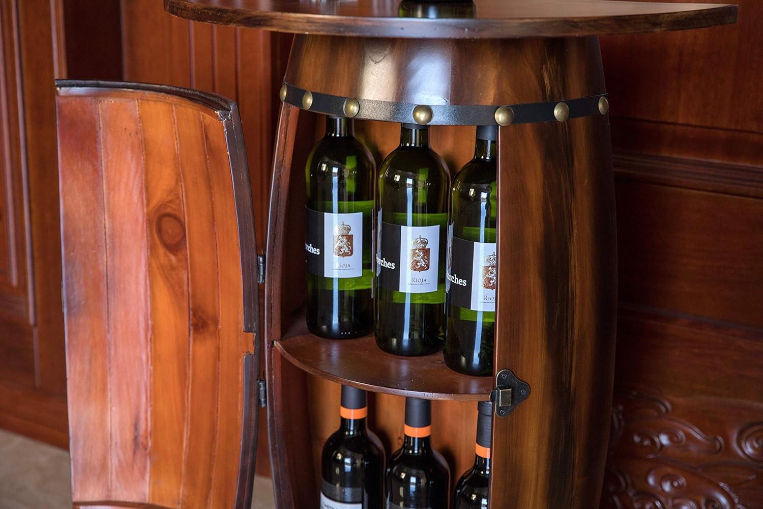 Vintiquewise Rustic Lockable Barrel Shaped Wine Bar Cabinet Wooden End Table