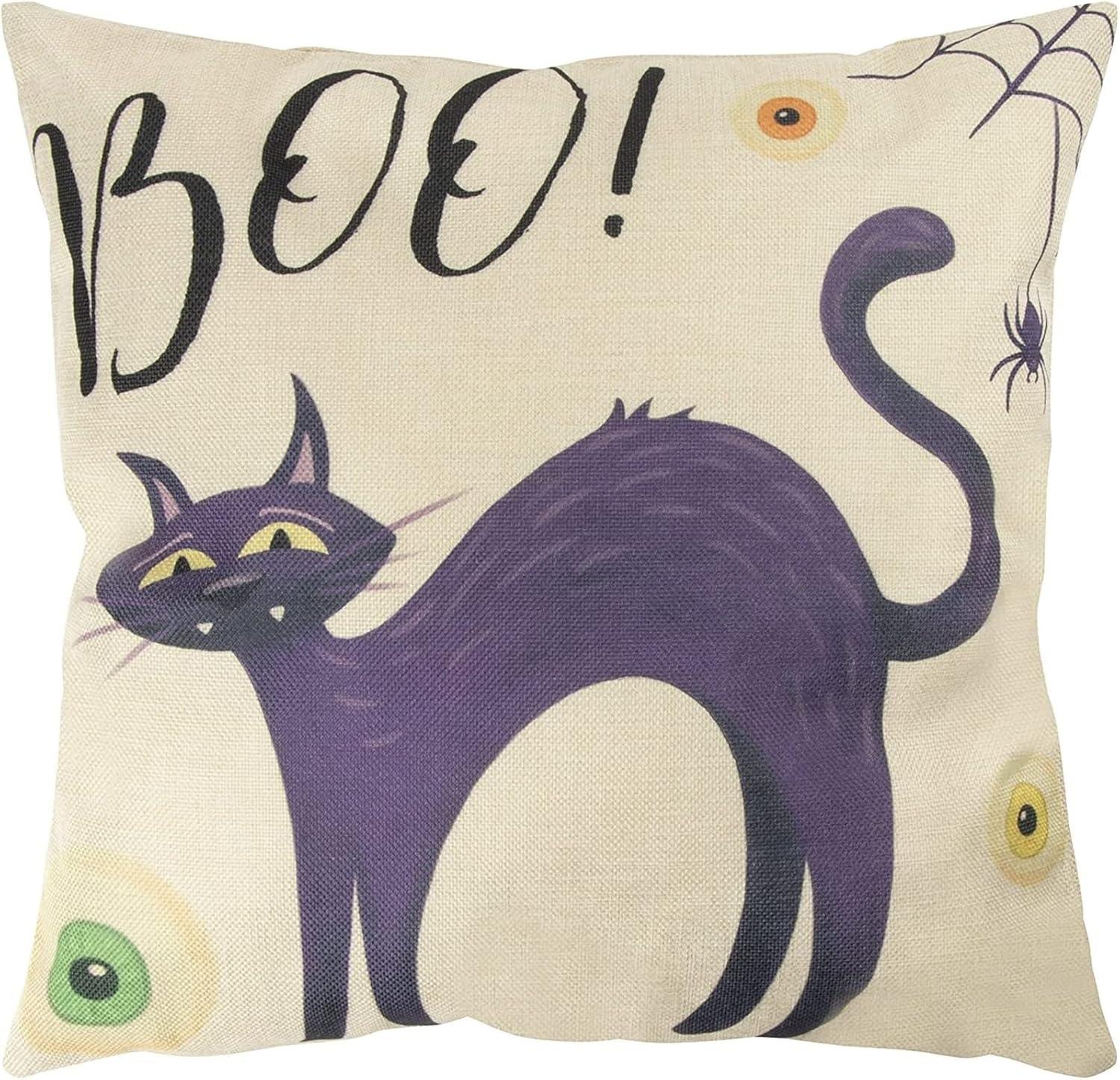 Juvale Set of 4 Fall Halloween Pillow Covers, 4 Spooky Designs, Square Throw Pillowcases for Halloween Decor (18 x 18 in)