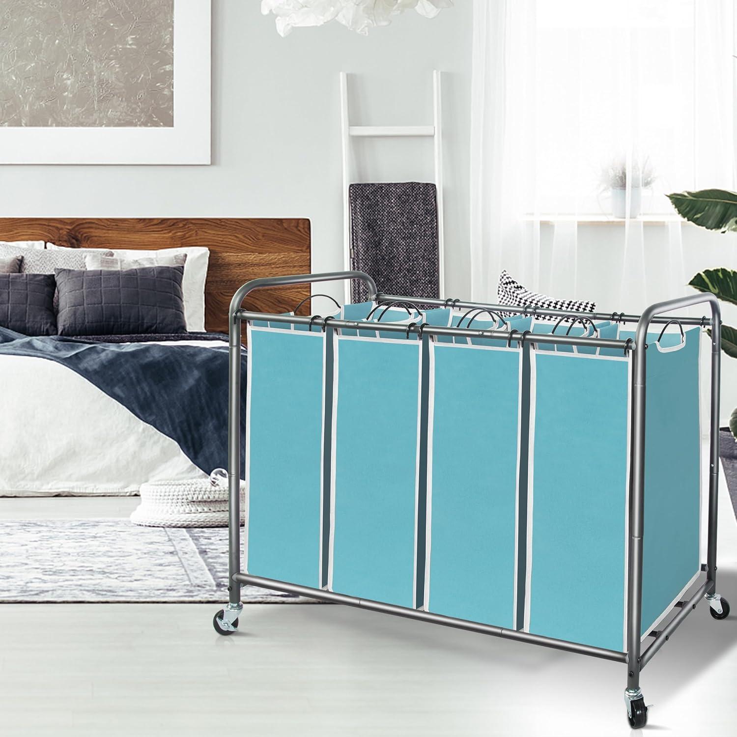 Laundry Sorter 4 Section, Laundry Hamper with Wheels, Laundry Basket Sorter, Laundry Separator Hamper, Laundry Divider Hamper, 4 Bag Laundry Hamper with Wheels and Removable Bags, Gray