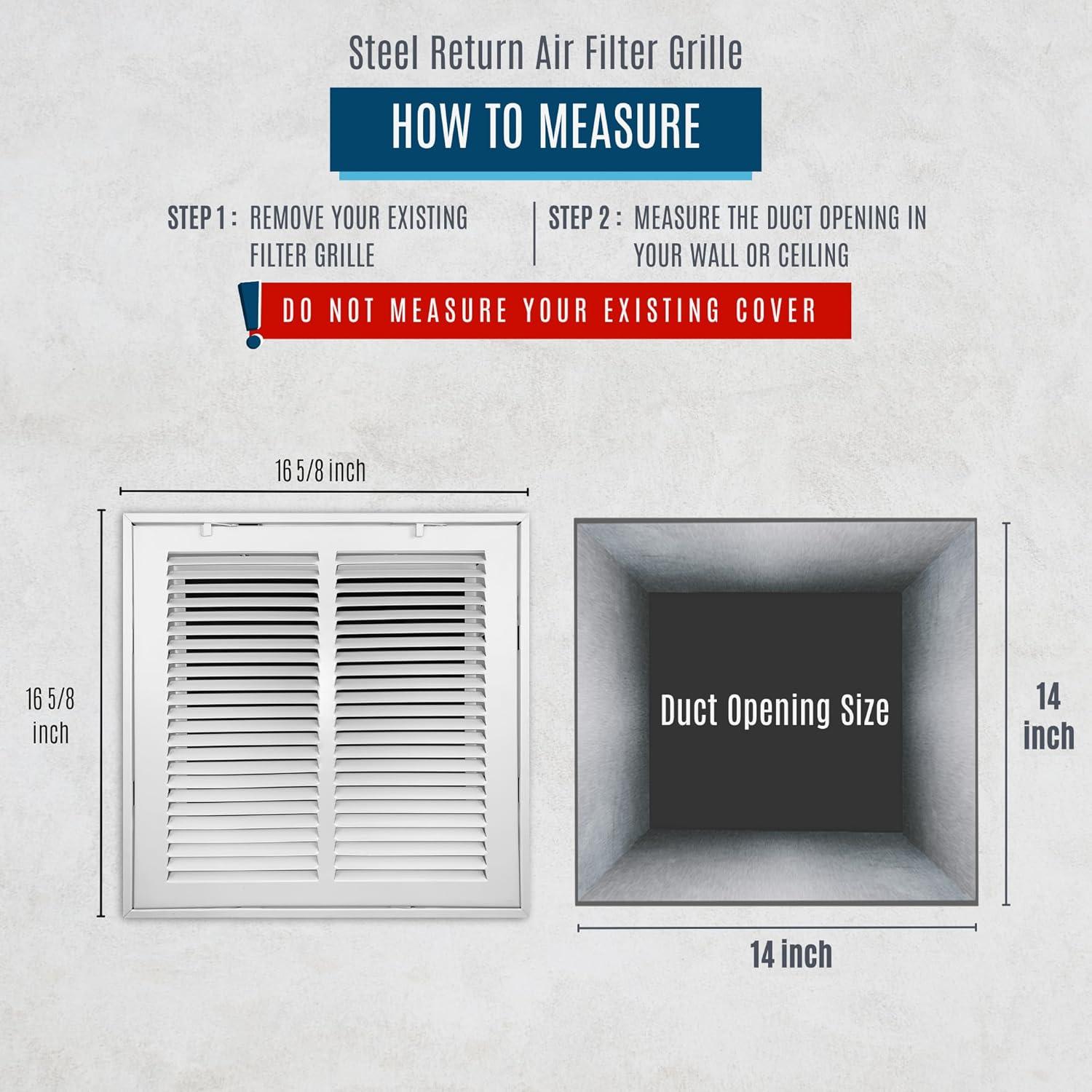 14x14 White Steel Return Air Filter Grille with Fixed Hinges