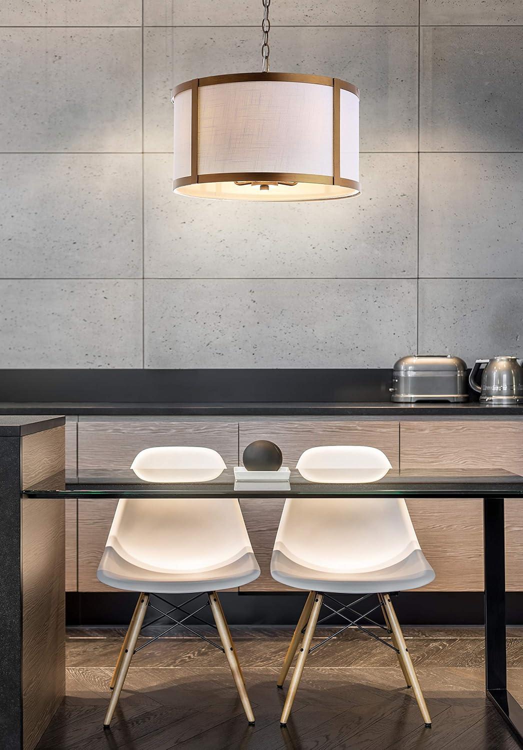 Thatcher 17" Metal LED Pendant Light, Gold/White