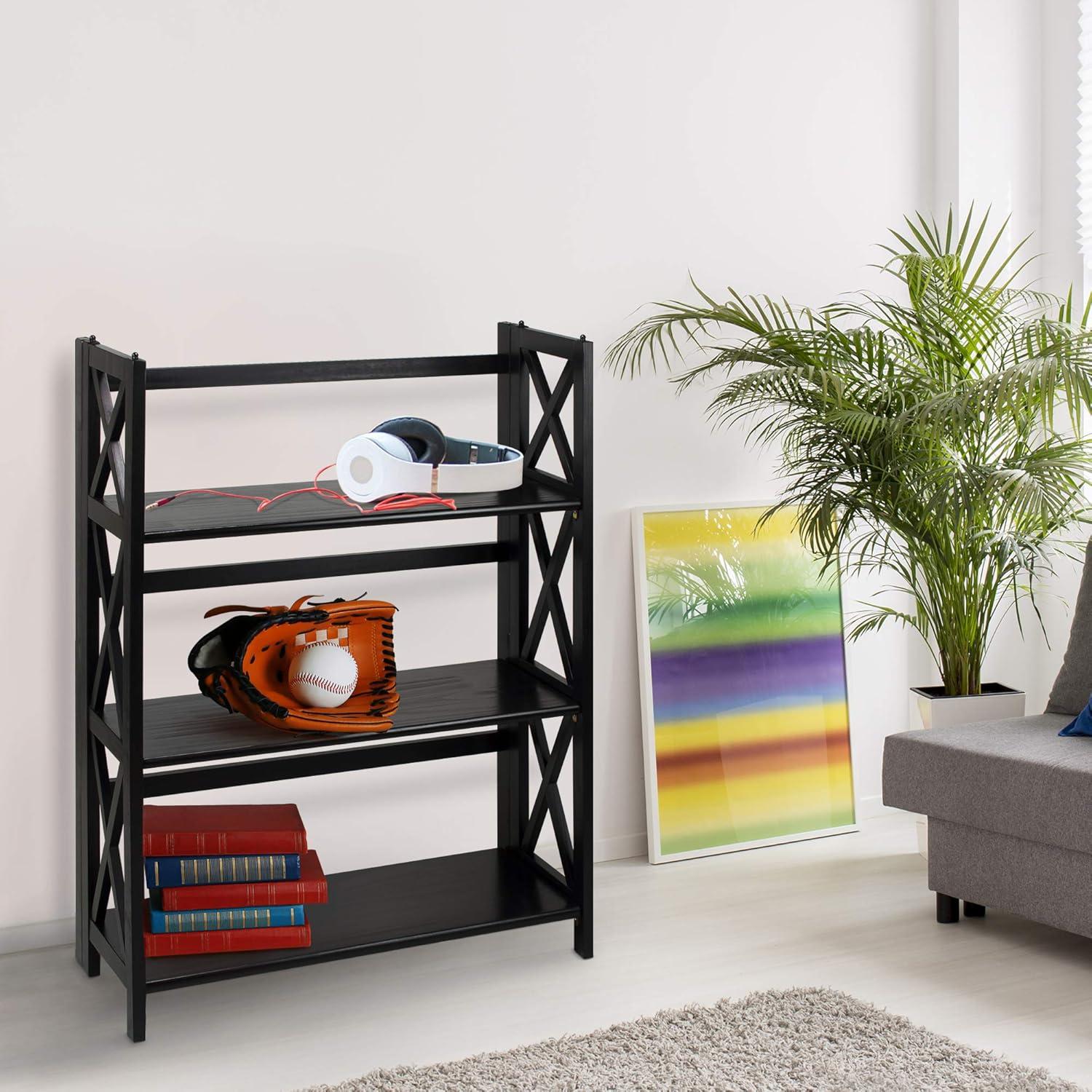 Casual Home - 38 in. Black Wood 3-shelf Etagere Bookcase with Open Back