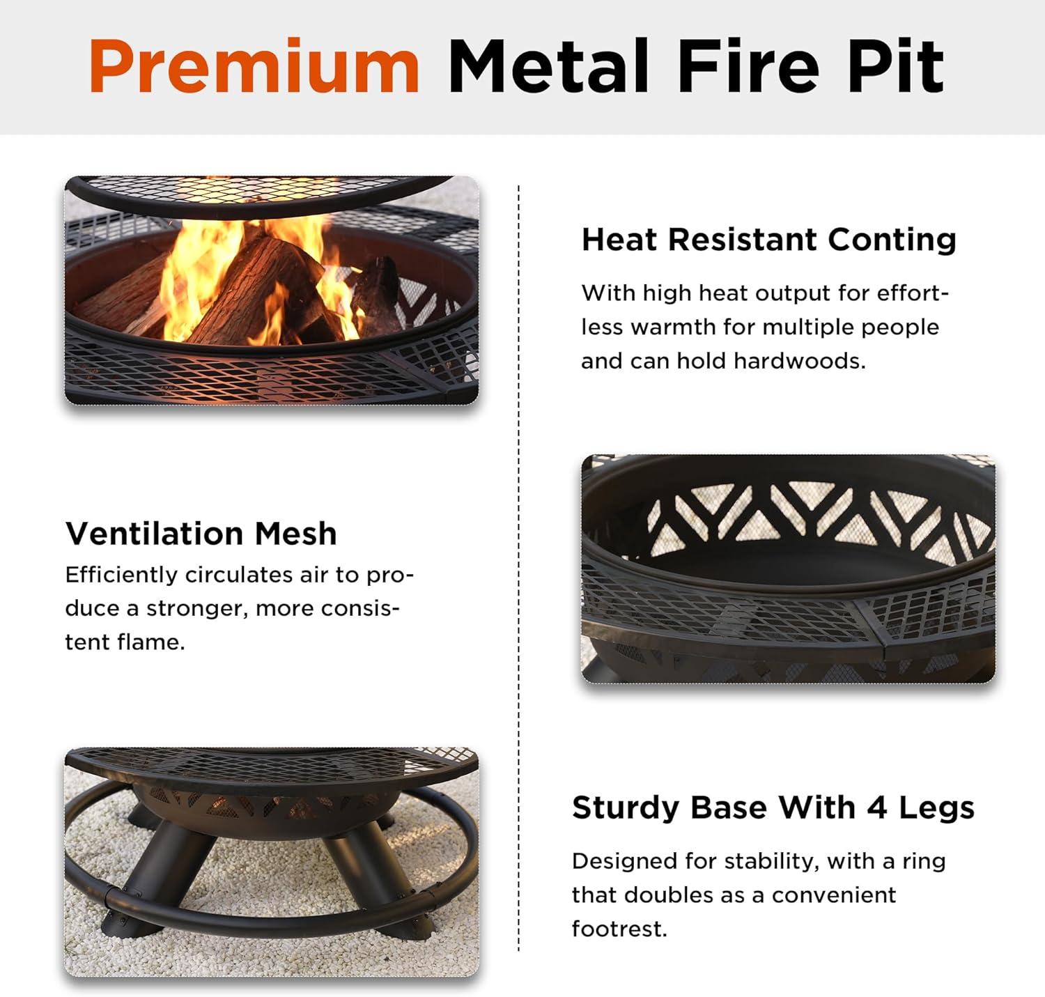 Red Mountain Valley 47" Fire Pit with Adjustable BBQ Grate | Rustic Deer Head Design | Outdoor Cooking and Heating 2A-OC001