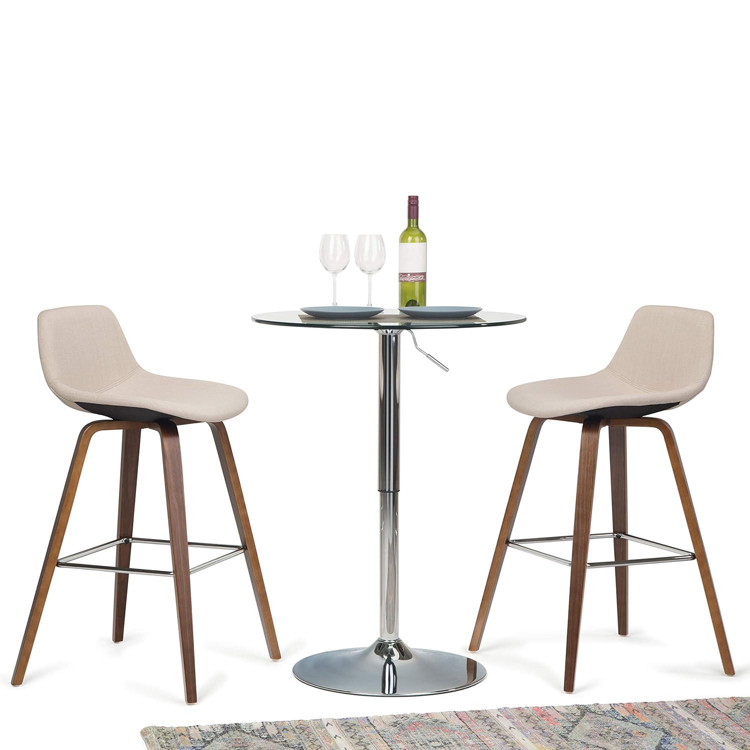 Simpli Home Randolph Upholstered Bentwood Mid-Century Modern Bar & Counter Stool with Chrome Footrest (Set of 2)