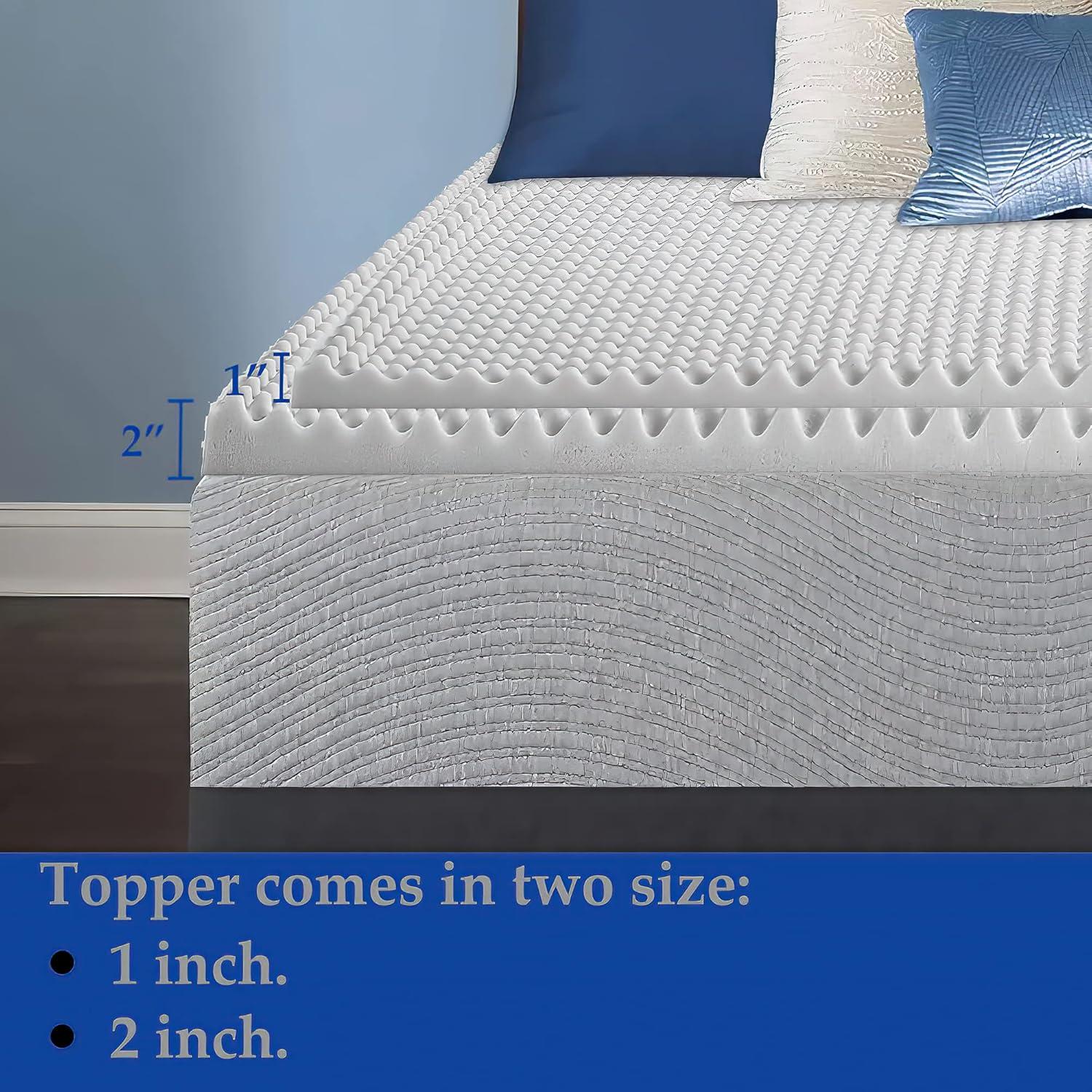 Spring Solution 2-inch Convoluted Egg Shell Bed Topper with Breathable Foam | Soft, Comfortable and Relaxing Bed Top Padding, Mattress Toppers Provide Support for Back and Lower Back, Twin, White