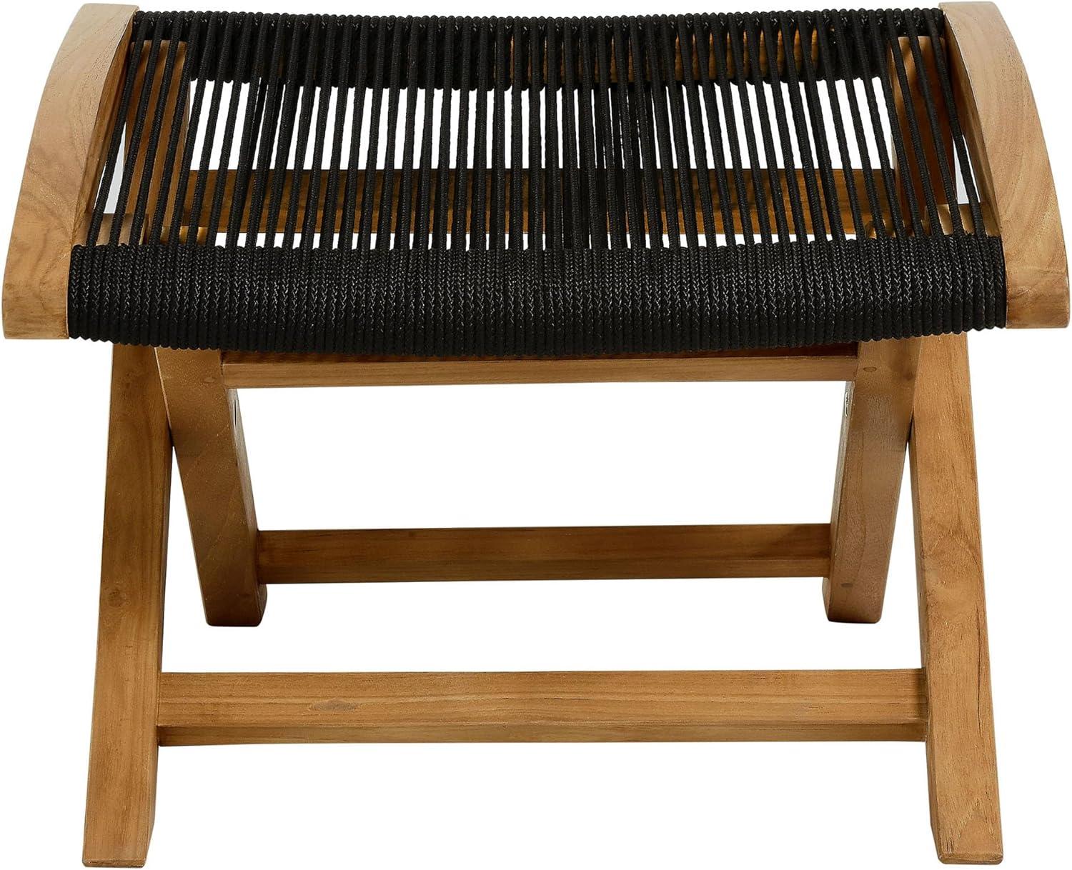 Vienna Natural Teak and Black Rope Folding Outdoor Ottoman