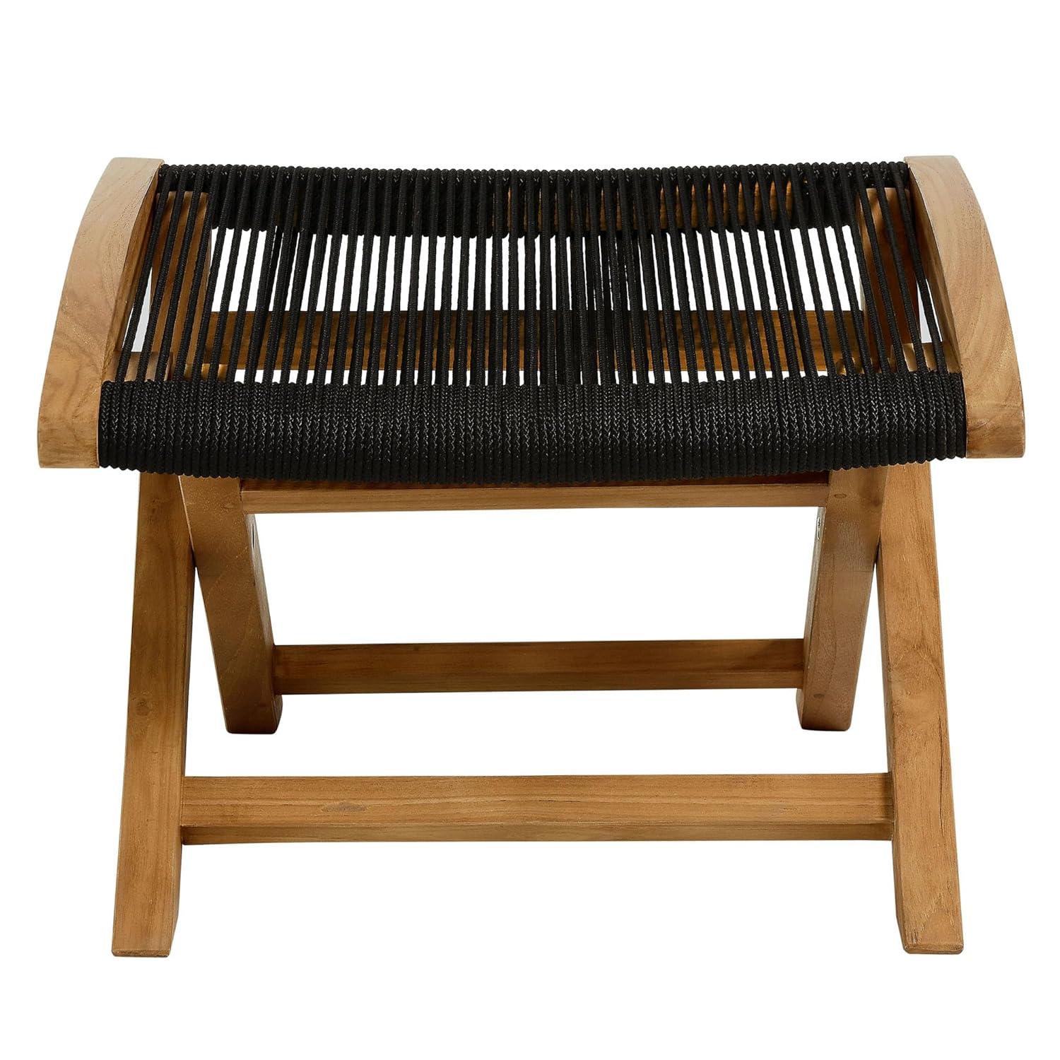 Vienna Natural Teak and Black Rope Folding Outdoor Ottoman