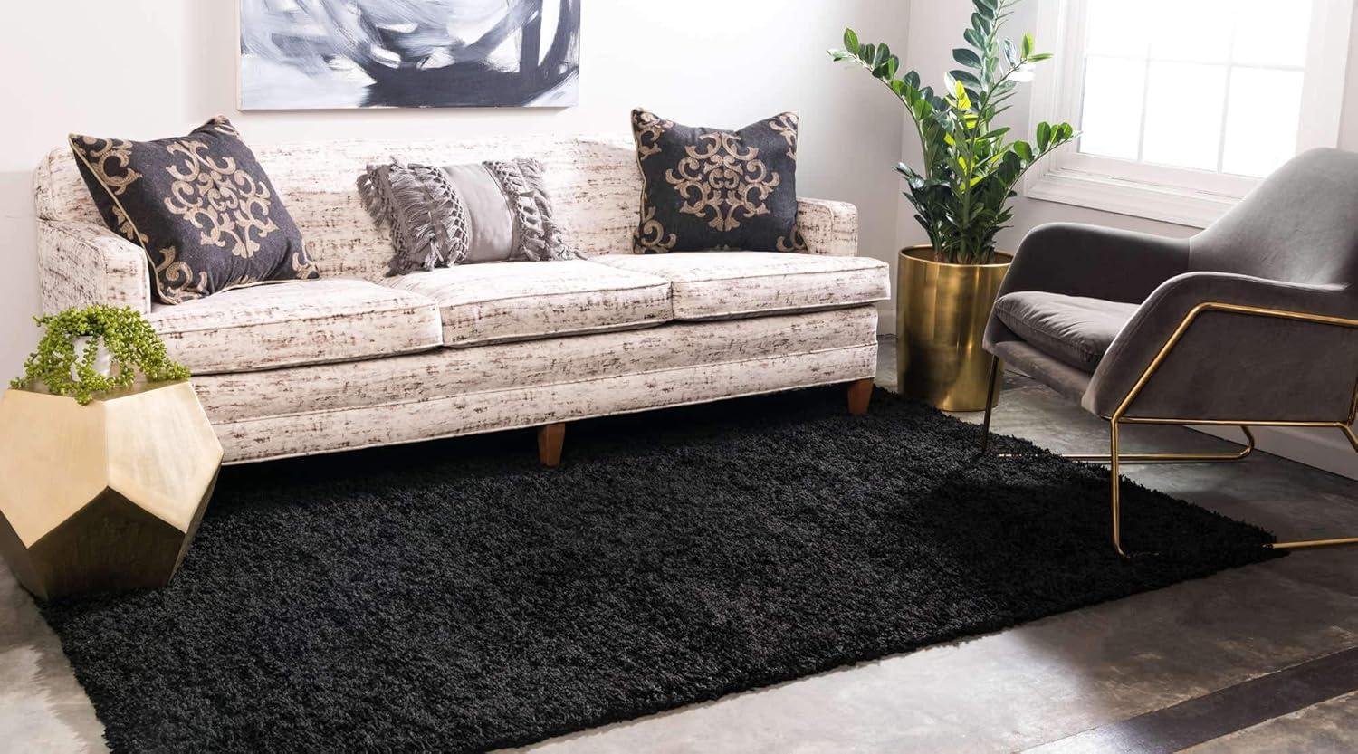 Unique Loom 4' 1 x 6' 1 Solid Shag Jet Black Area Rug