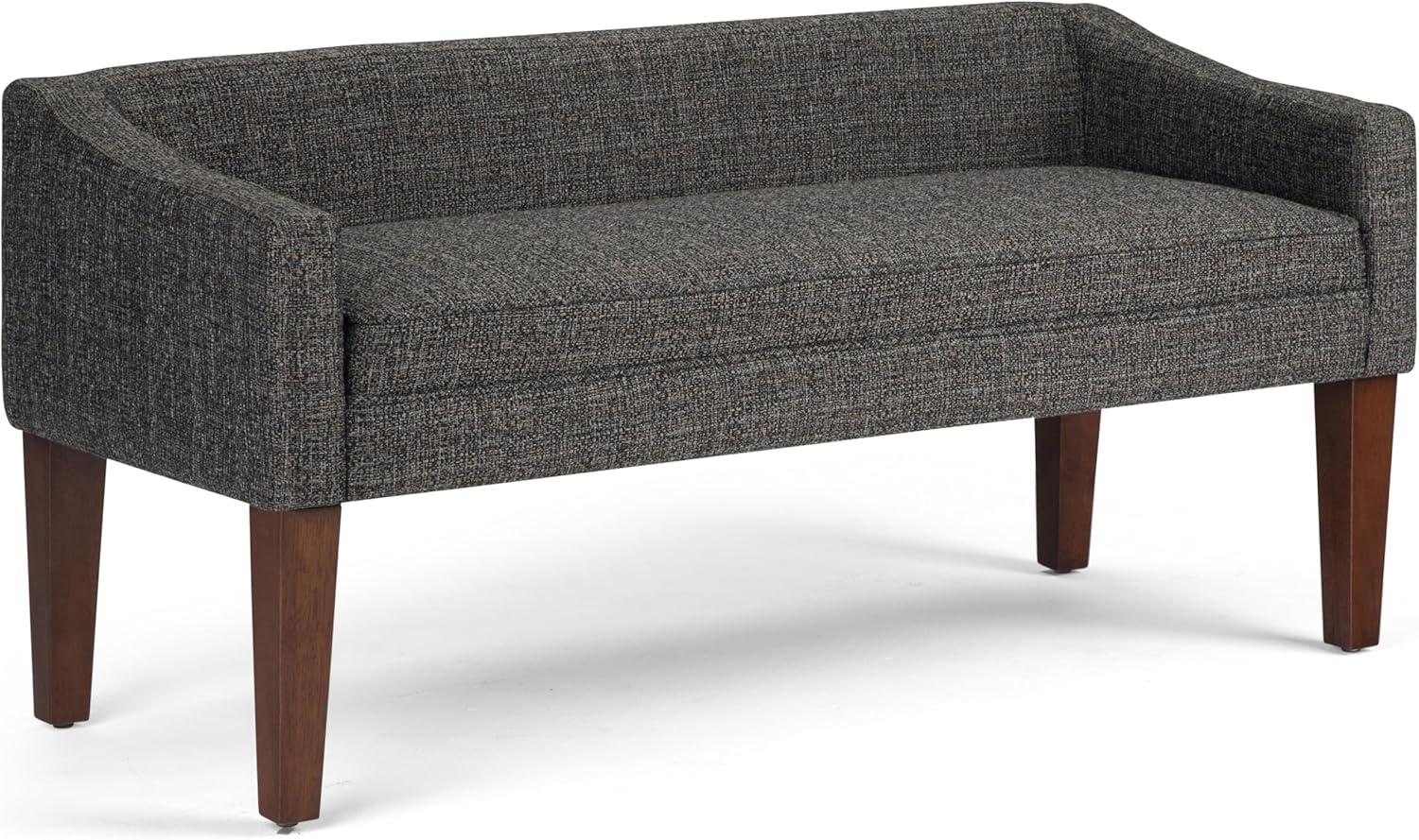 Parris Dark Grey Tweed-Look Upholstered Bench with Swooped Arms