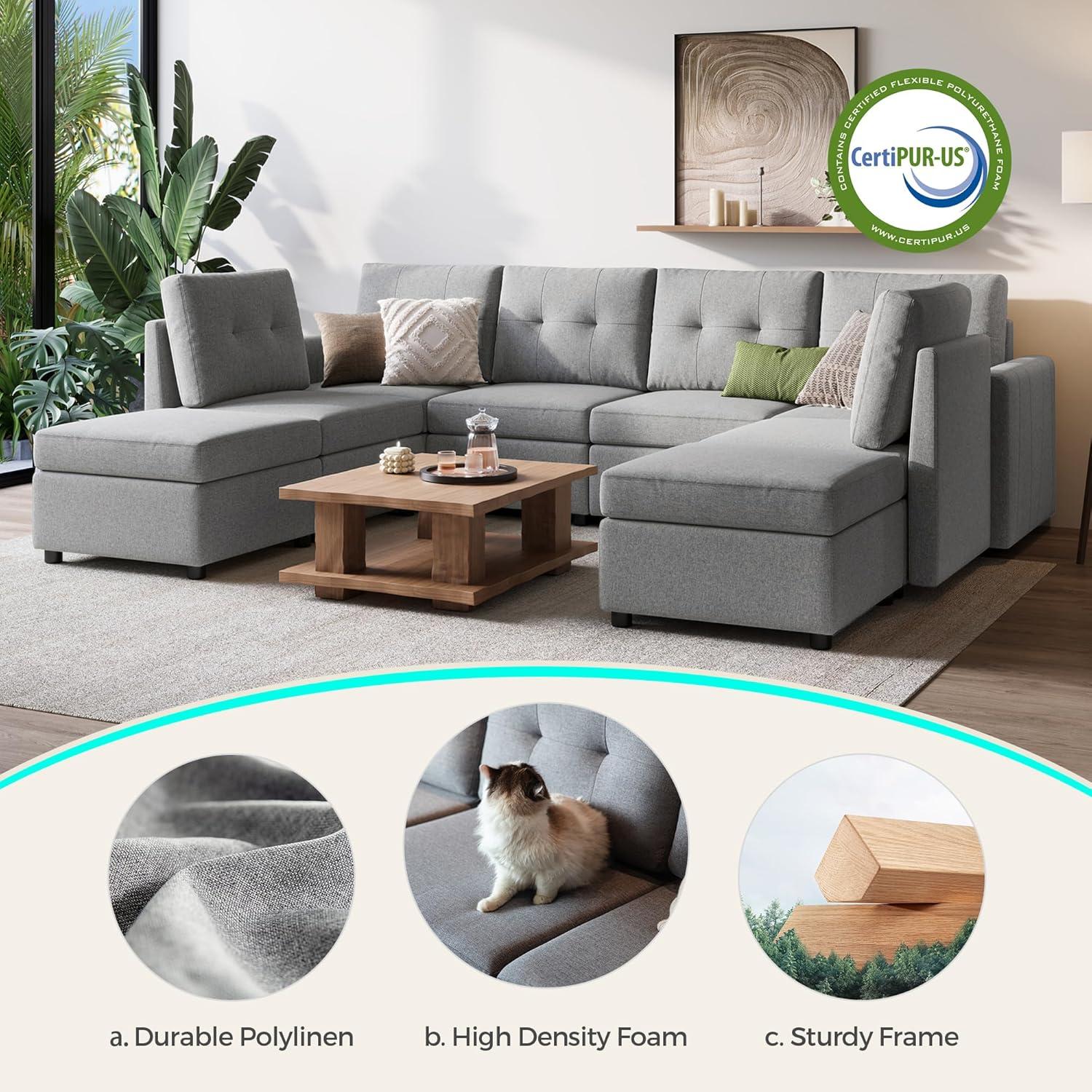LINSY HOME Oversized Modular Cloud Sectional Sofa, RUBIK III 7 Seat Storage Couches and Sofas, Sectional Couches for Living Room with Reversible Chaises, Light Gray