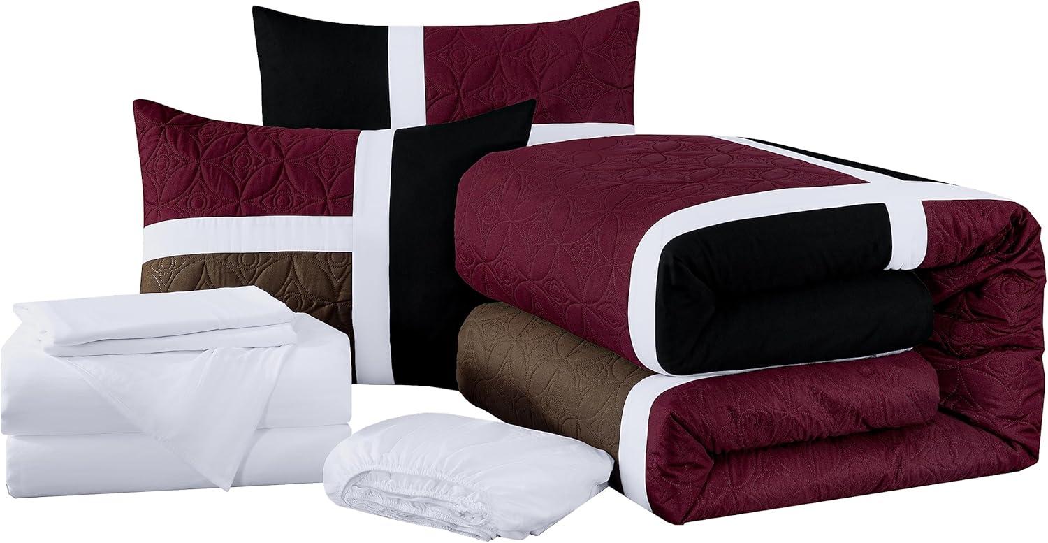 Chezmoi Collection 7-Piece Patchwork Bed in a Bag Comforter Set with Sheets