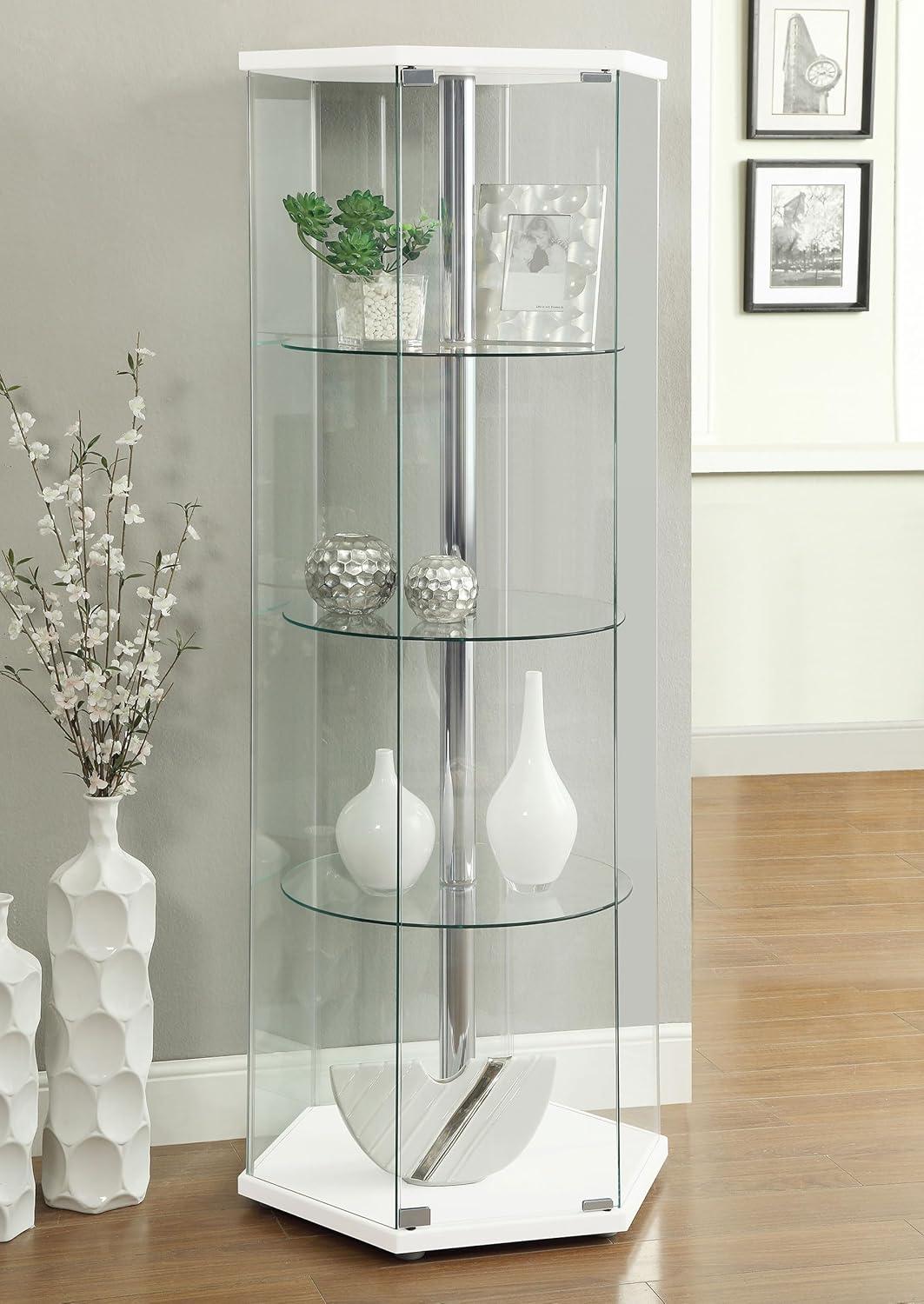 Coaster Zahavah Modern 4 Shelf Hexagon Shaped Glass Curio Cabinet White/Clear