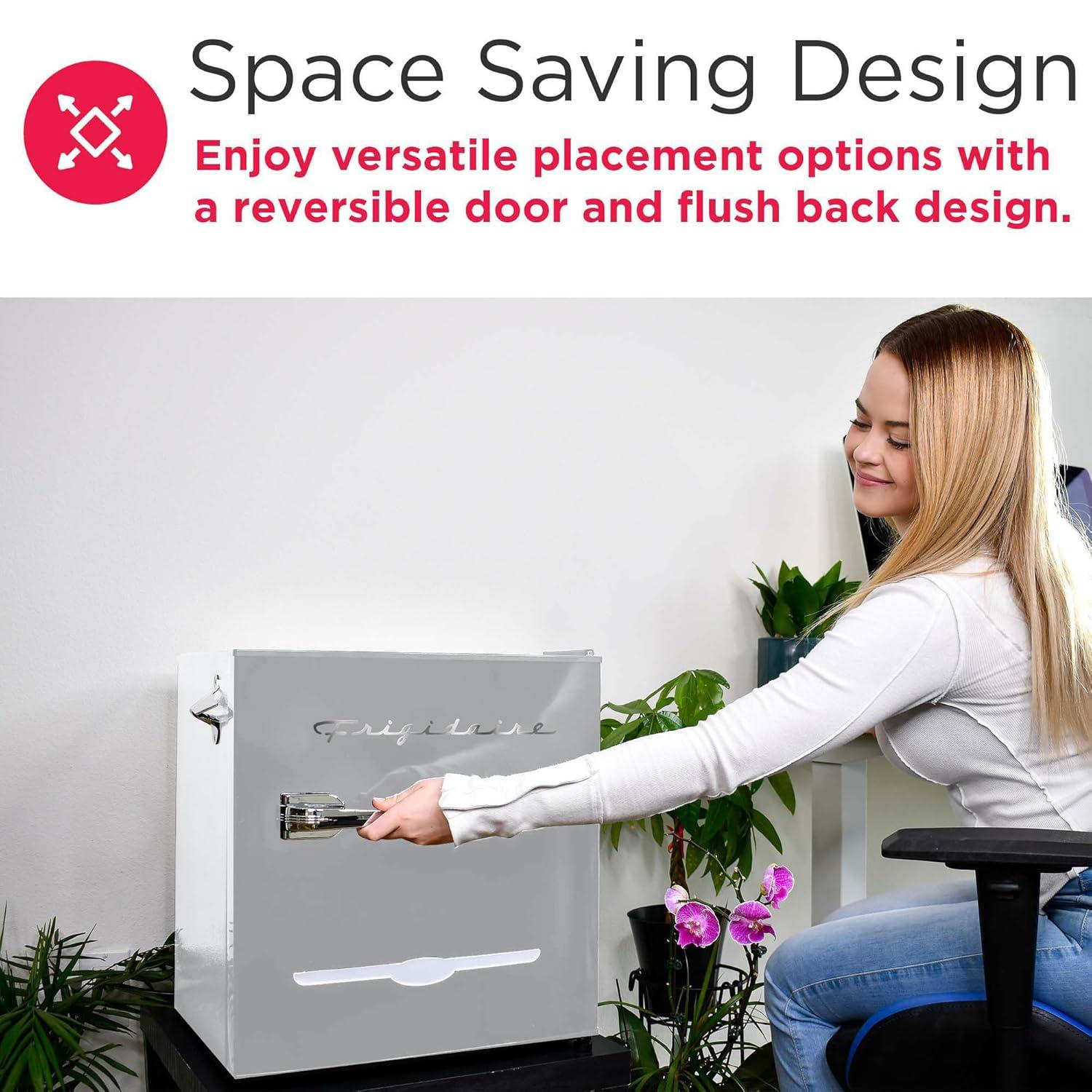 Frigidaire 1.6 cu ft Retro Fridge With Side Bottle Opener Moonbeam: Compact Dorm & Skincare Refrigerator-Freezer, Manual Defrost