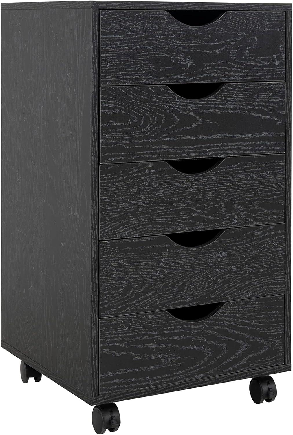 Naomi Home 5 Drawer Dresser for Bedroom Stylish Tall Dressers with Wheels Storage Shelves Small Dresser for Closet Makeup with 180 lbs Capacity - Distressed Black
