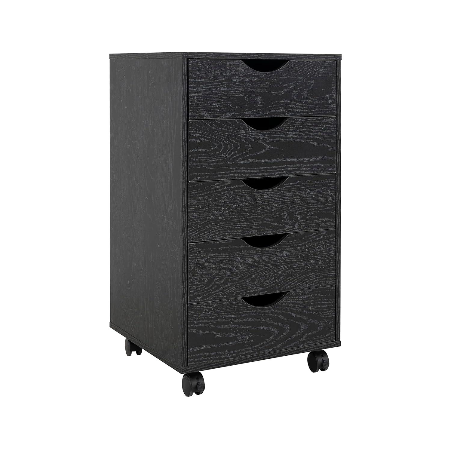 Naomi Home 5 Drawer Dresser for Bedroom Stylish Tall Dressers with Wheels Storage Shelves Small Dresser for Closet Makeup with 180 lbs Capacity - Distressed Black