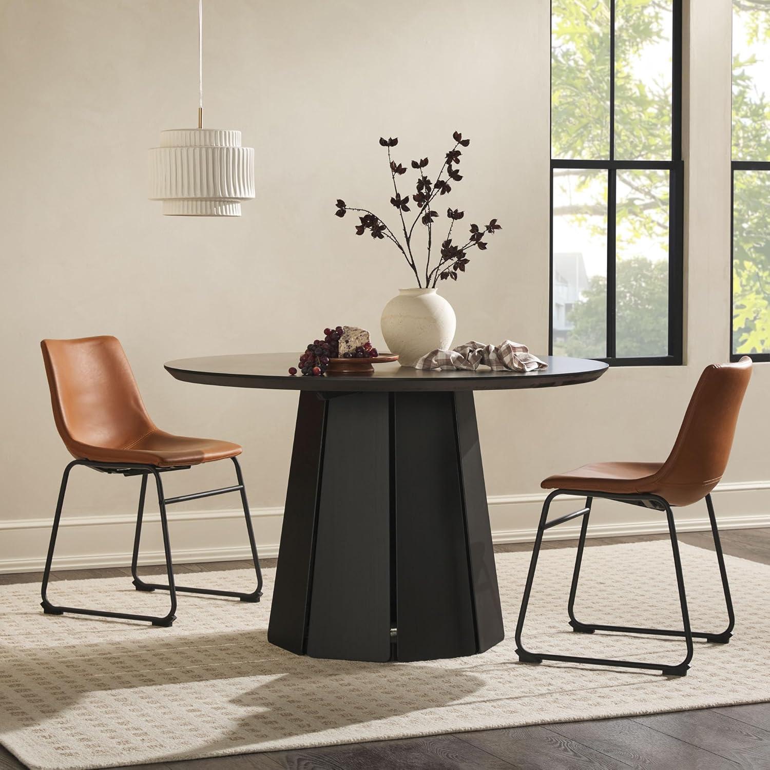 Black 48" Round Solid Wood Pedestal Dining Table