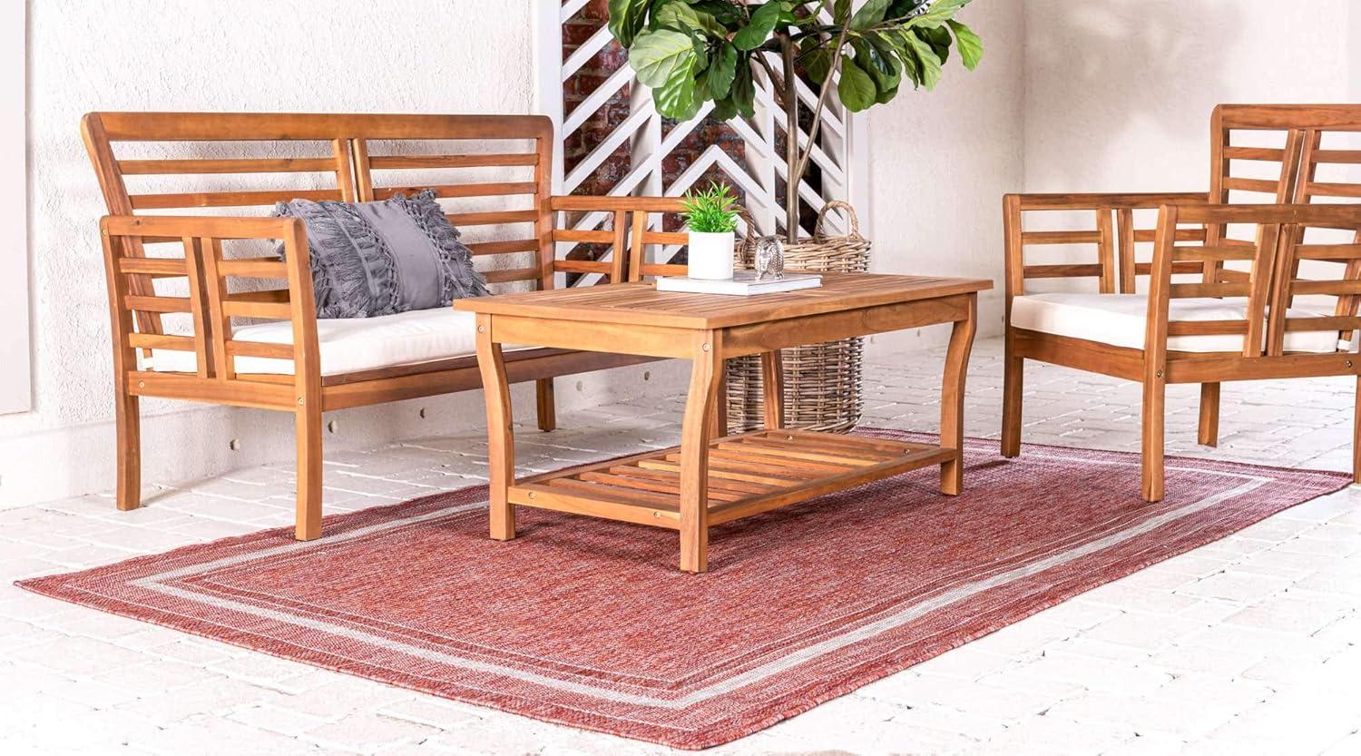 Unique Loom 7' 1 x 10' 0 Rectangle Indoor/Outdoor Border Rust Red Area Rug