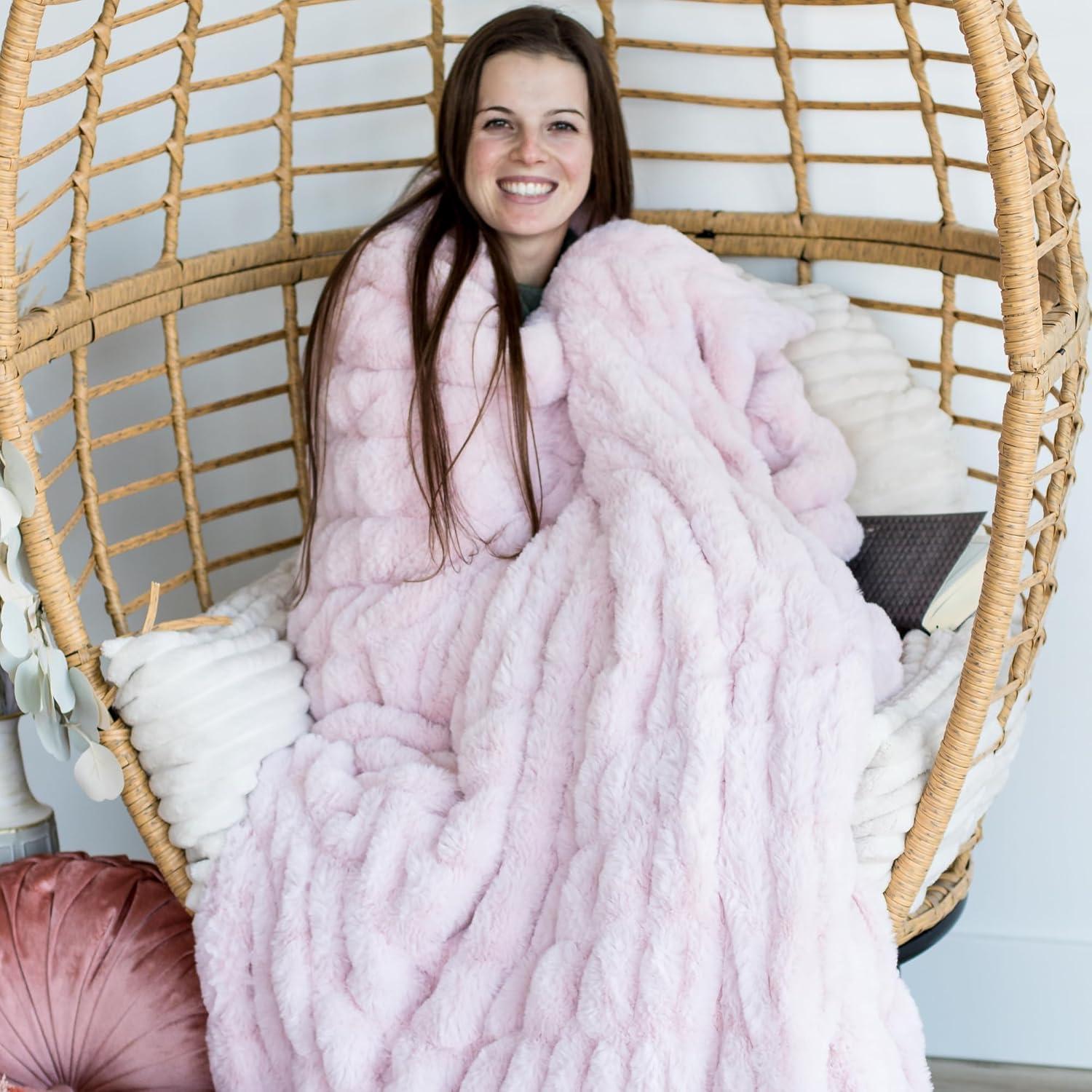 Minky Designs Luxurious Minky Blankets | Super Soft, Fuzzy, and Fluffy Faux Fur | Preppy Couch Covers & Throw Blankets | Ideal for Adults, Kids, Teens | Perfect Gift (Chic | Ash Gray)