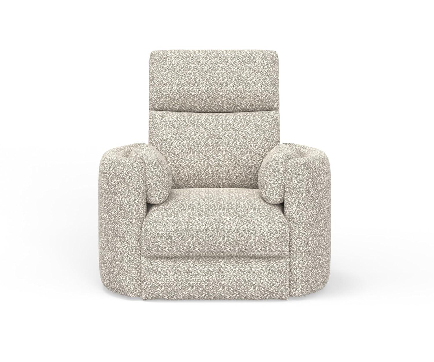 White Contemporary Swivel Recliner with Wood Accents