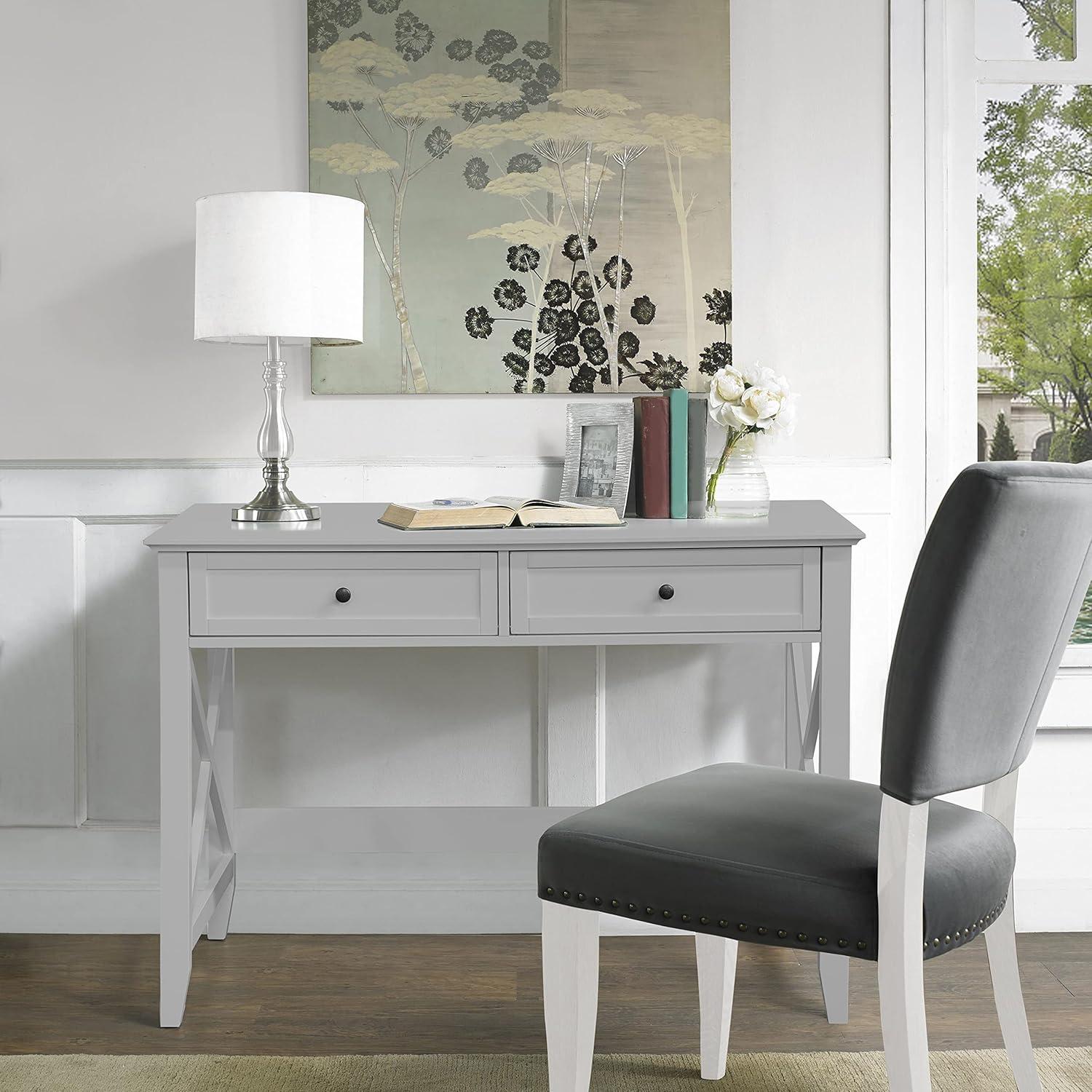 Gray Rectangular Modern Engineered Wood Computer Desk with Drawers