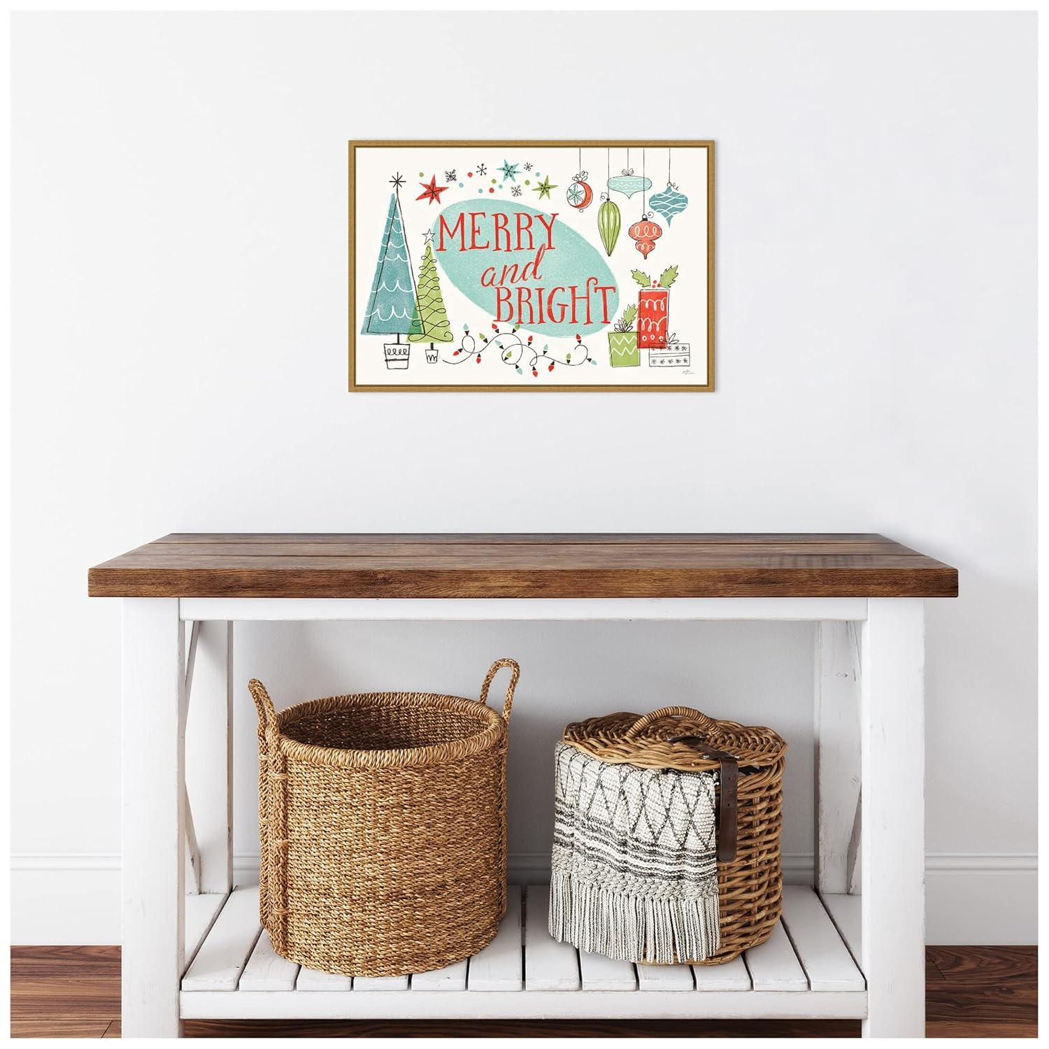 23" x 16" Merry and Bright Christmas Tree by Janelle Penner Framed Canvas Wall Art - Amanti Art: Mid-Century Modern Holiday Decor