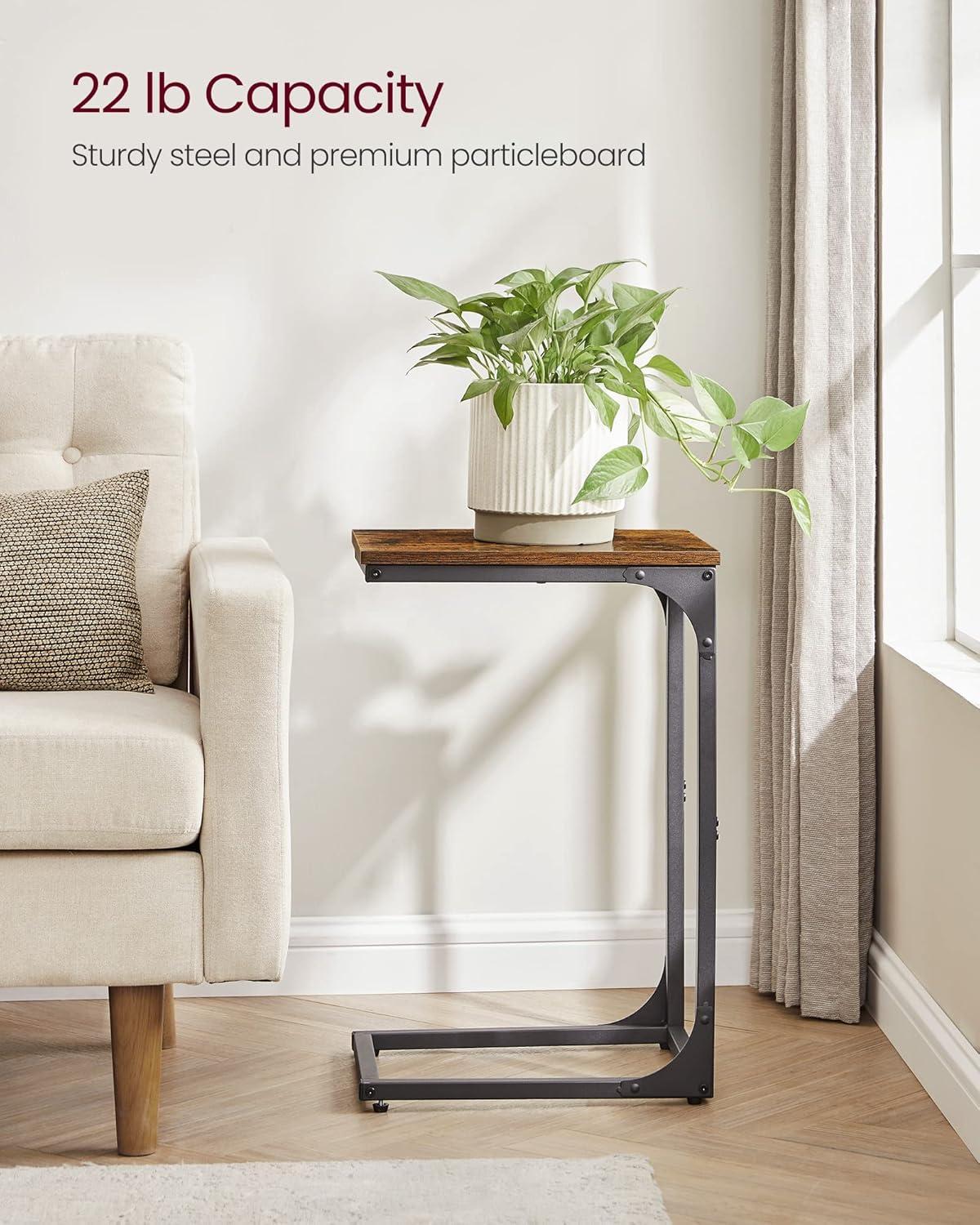 VASAGLE C-Shaped End Table, Small Side Table for Couch, Sofa Table with Metal Frame for Living Room, Bedroom, Bedside, Rustic Brown and Black ULET350B01