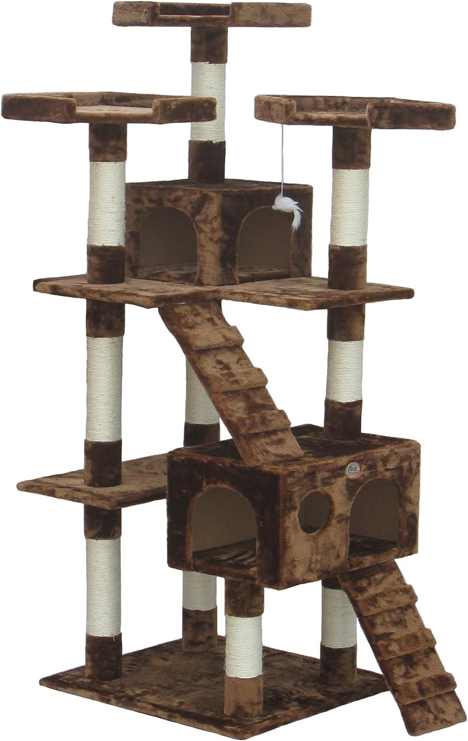 Go Pet Club 72-in Cat Tree & Condo Scratching Post Tower, Brown