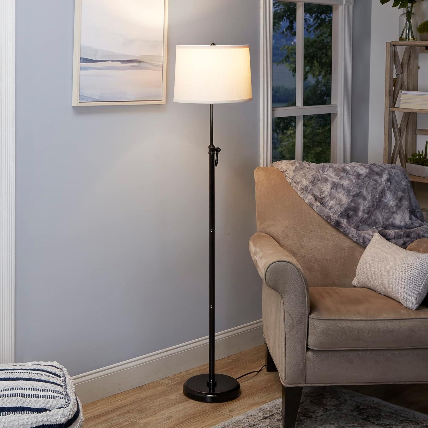 Adjustable Height Bronze Steel Floor Lamp with 3-Way Switch