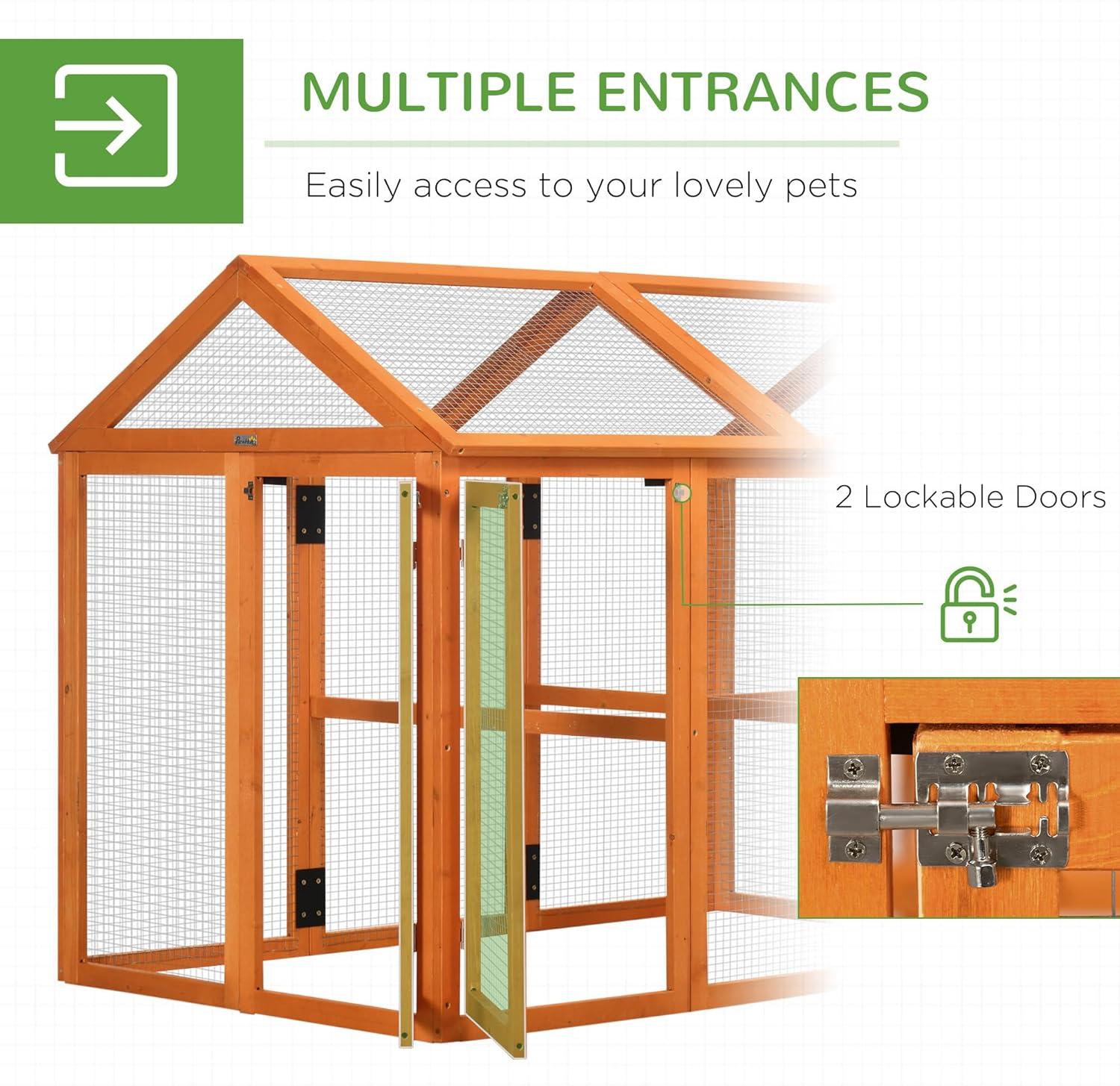 Chicken Run, Wooden Large Chicken Coop, Combinable Design With Perches & Doors For Outdoor, Backyard, Farm, 4.6' X 2.8', Nature Wood