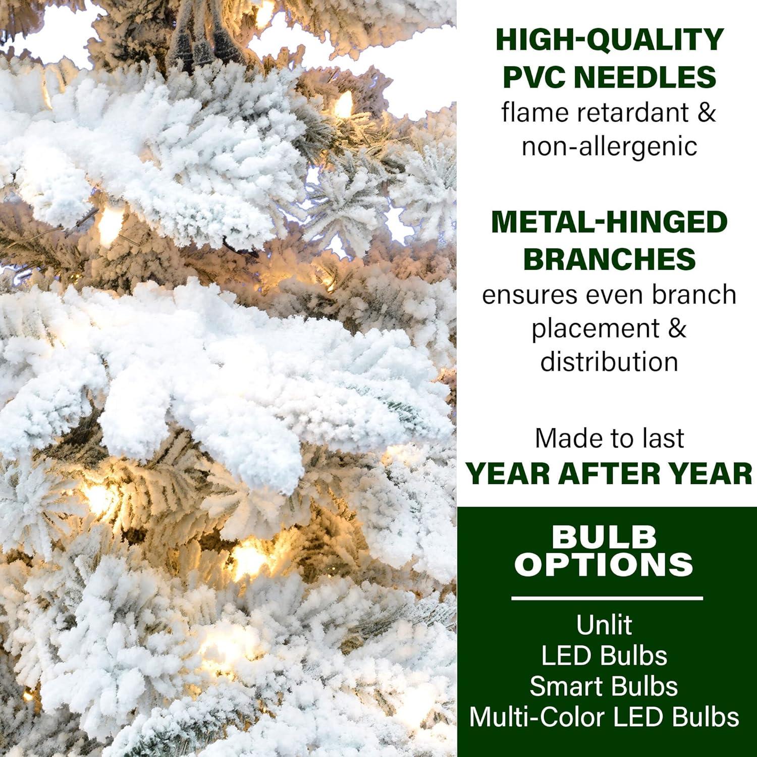 Fraser Hill Farm Fraser Hill Farm Flocked Mountain Pine Christmas Tree with LED Lights