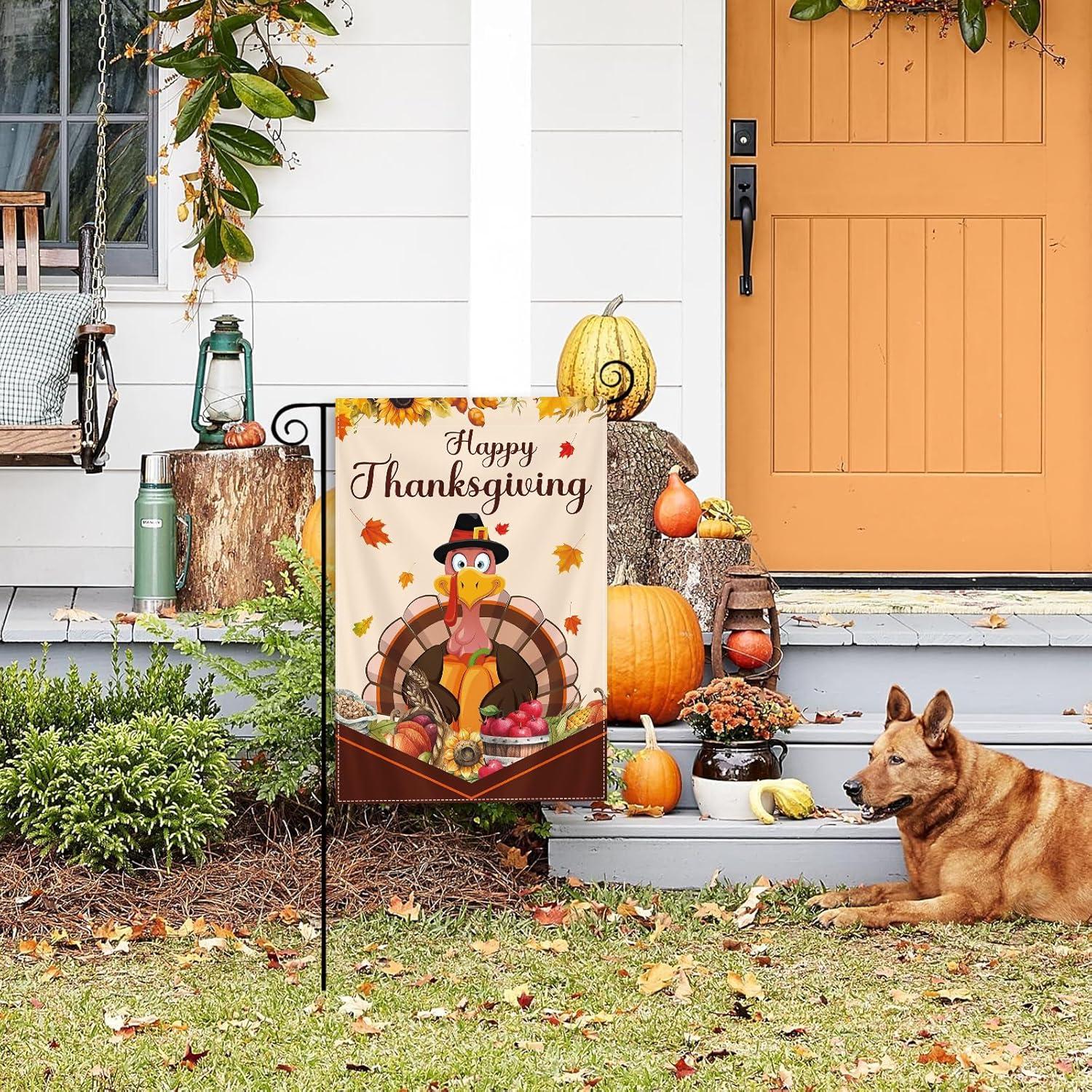 Thanksgiving Garden Flag,Happy Thanksgiving Flags 12 x 18 Inch Thanksgiving House Flag Double-Sided 2 Layer Thanksgiving Turkey House Flag For Thanksgiving Decoration