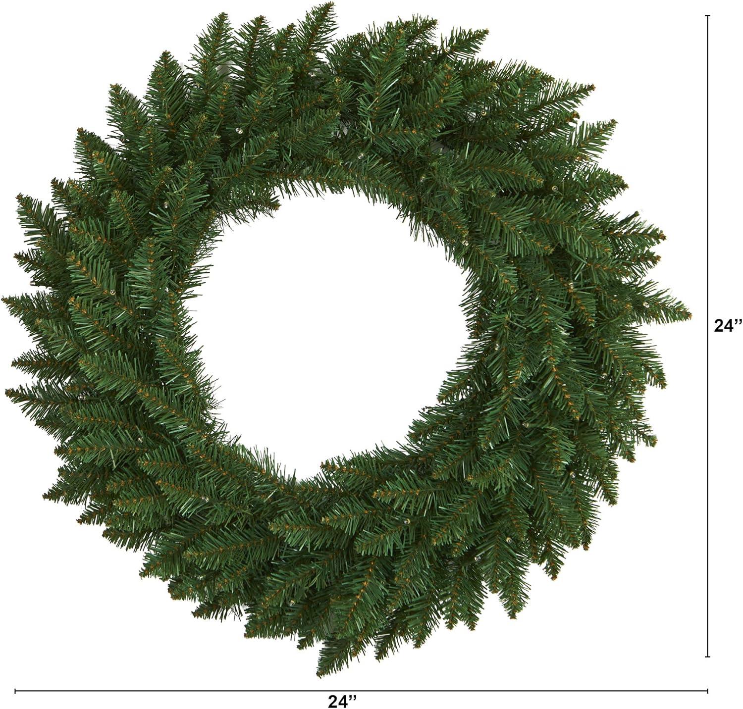 Nearly Natural 24” Green Pine Artificial Christmas Wreath with 35 Clear LED Lights