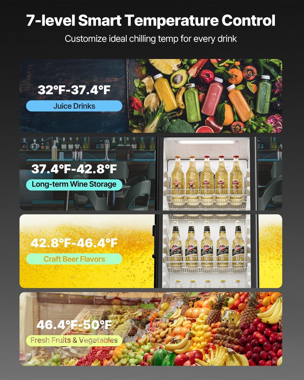 VEVOR Commercial Merchandiser Refrigerator, 5.7 CU.FT Glass Door Display Refrigerator Upright Fridge, Beverage Refrigerator Cooler Merchandiser with 3 Adjustable Shelves and Soft LED Light, Black