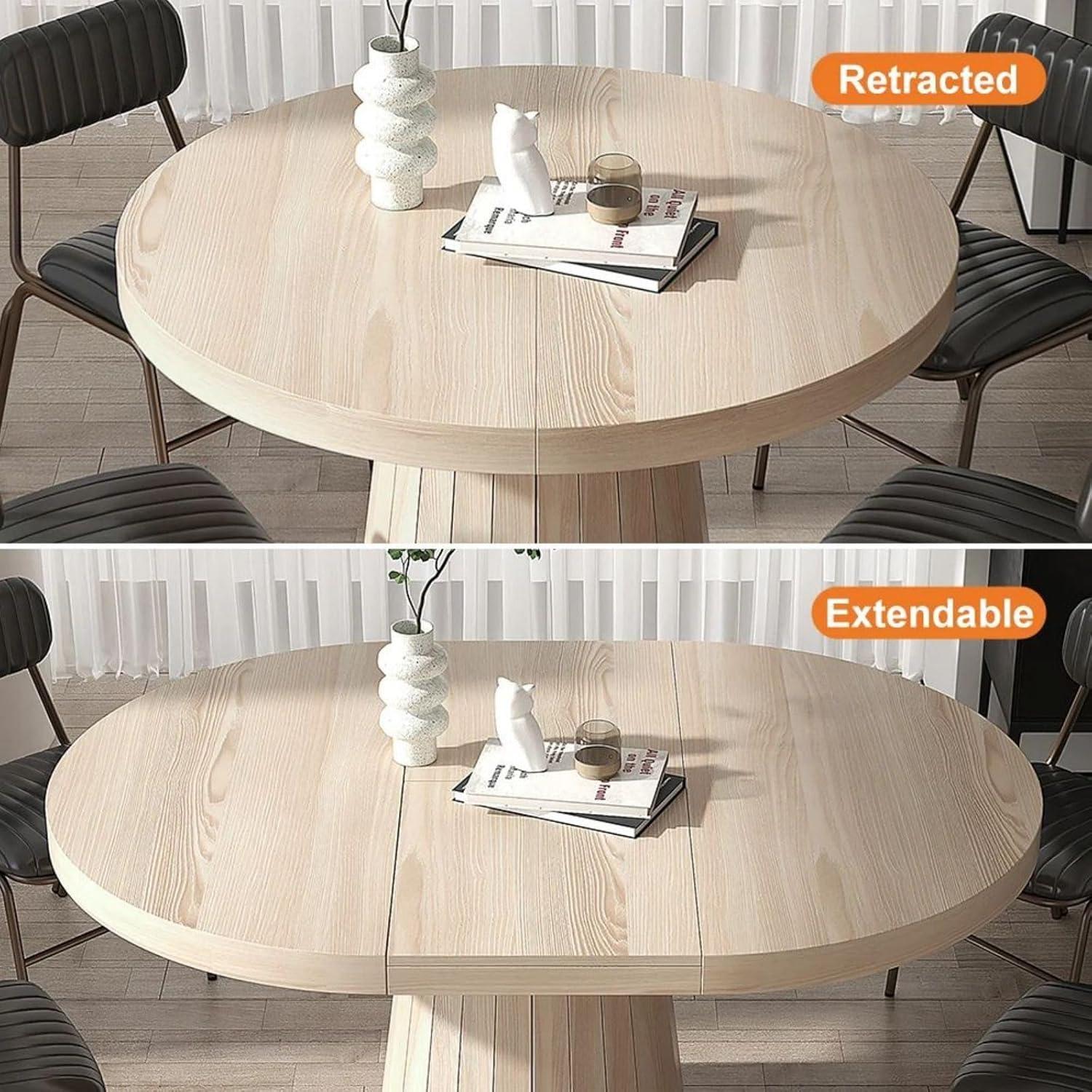 Homary Japandi 39"-55" Extendable Dining Table for 6 Whitewash Oval&Round Pedestal