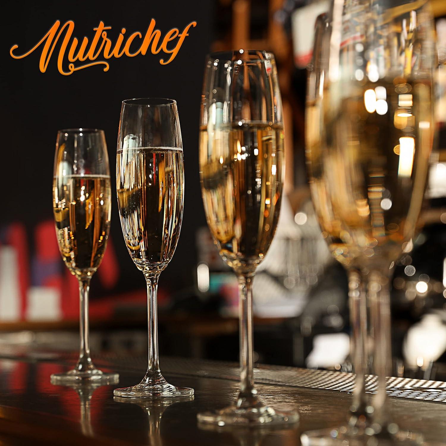 NutriChef 2 Pcs. of Crystal Champagne Flutes - Ultra Clear, Elegant Champagne Glasses, Hand Blown