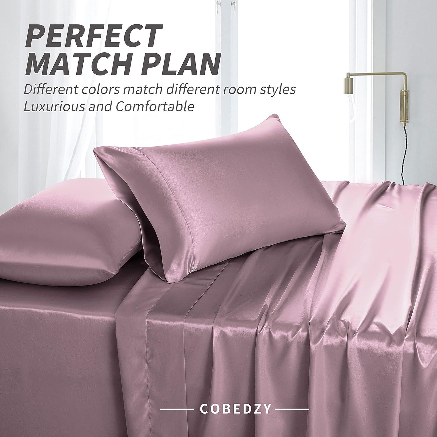 4 Pcs Smooth Satin Silk Sheet Set Deep Pocket Bed Sheet Wrinkle Fade Resistant