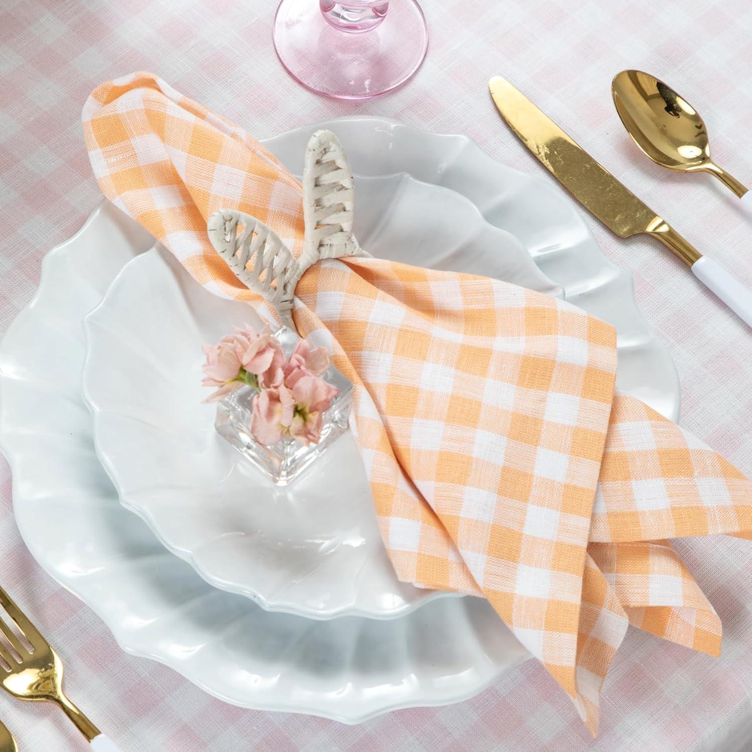 Solino Home Gingham Checks - 100% Pure Linen Placemats (Set of 4)
