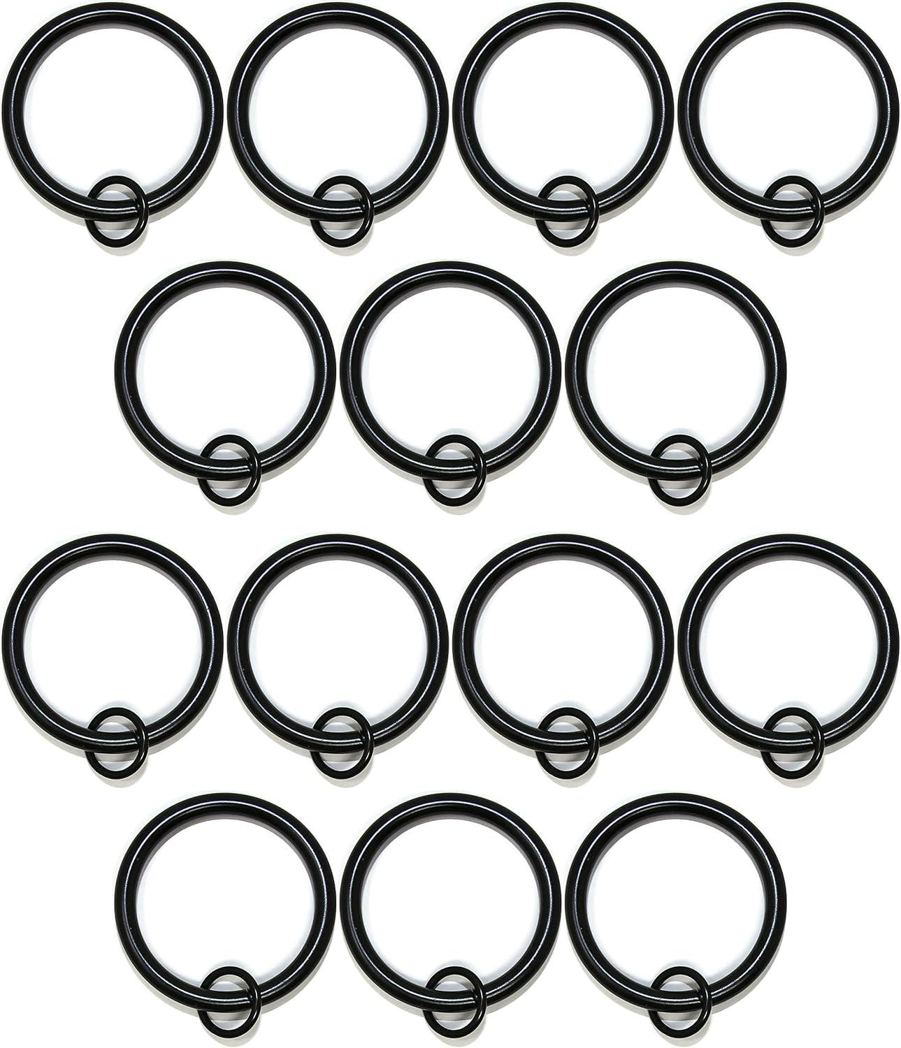 Black Solid Metal Curtain Rings with Eyelet, Set of 14