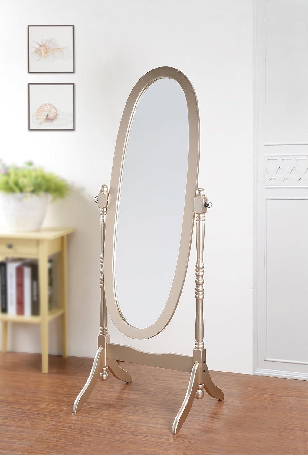 Roundhill Furniture Traditional Queen Anna Style Wood Floor Cheval Mirror Gold