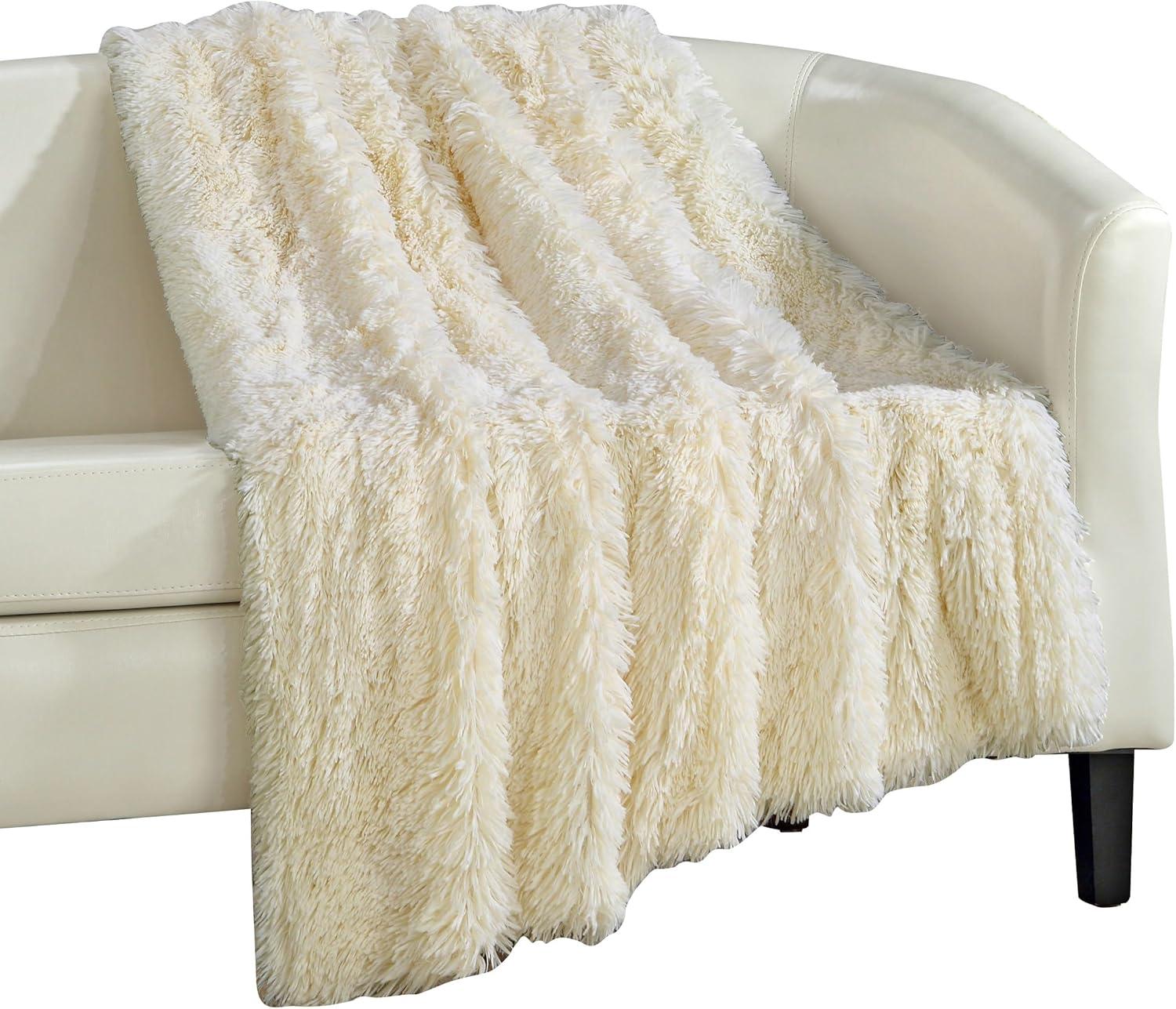 Luxurious Beige Faux Fur Electric Throw Blanket 50" x 60"