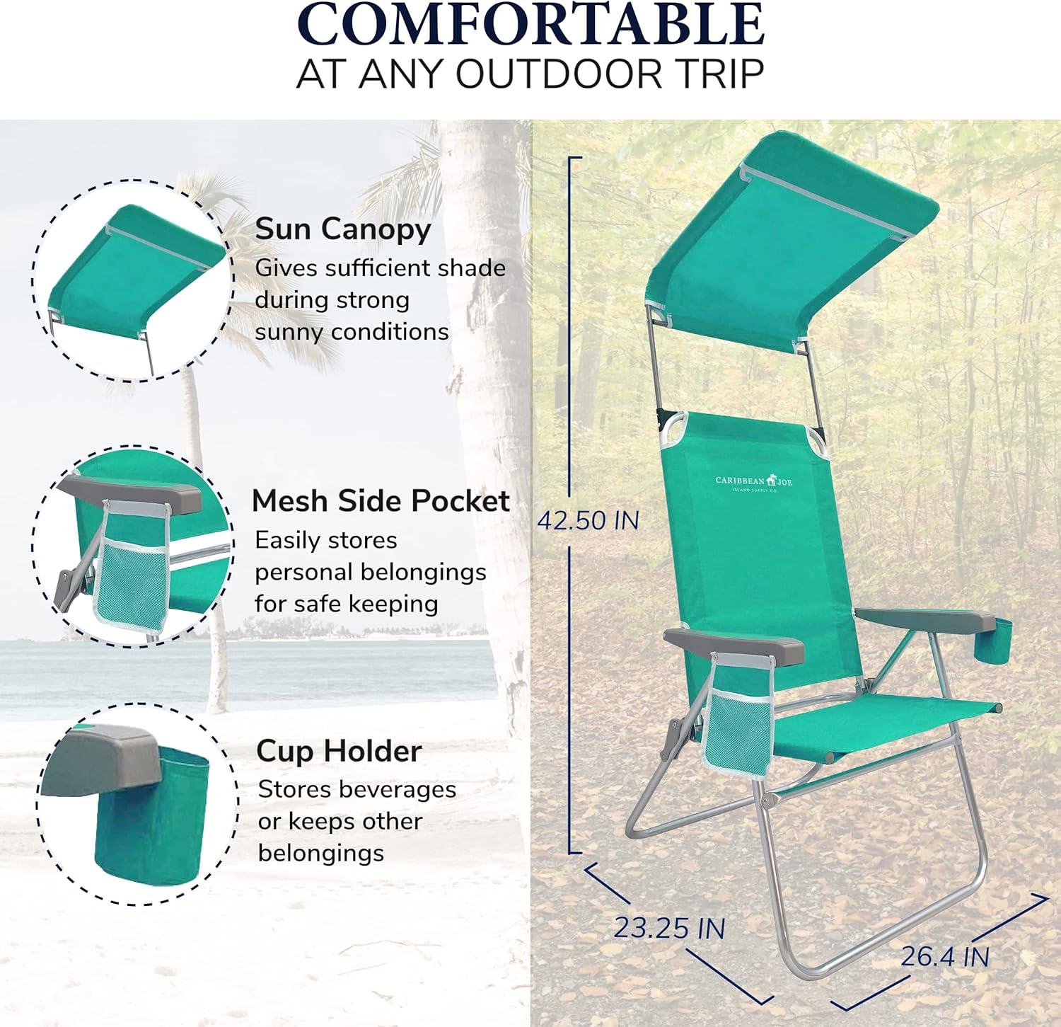 Caribbean Joe 4-Position Canopy Beach Chair with Cup Holder