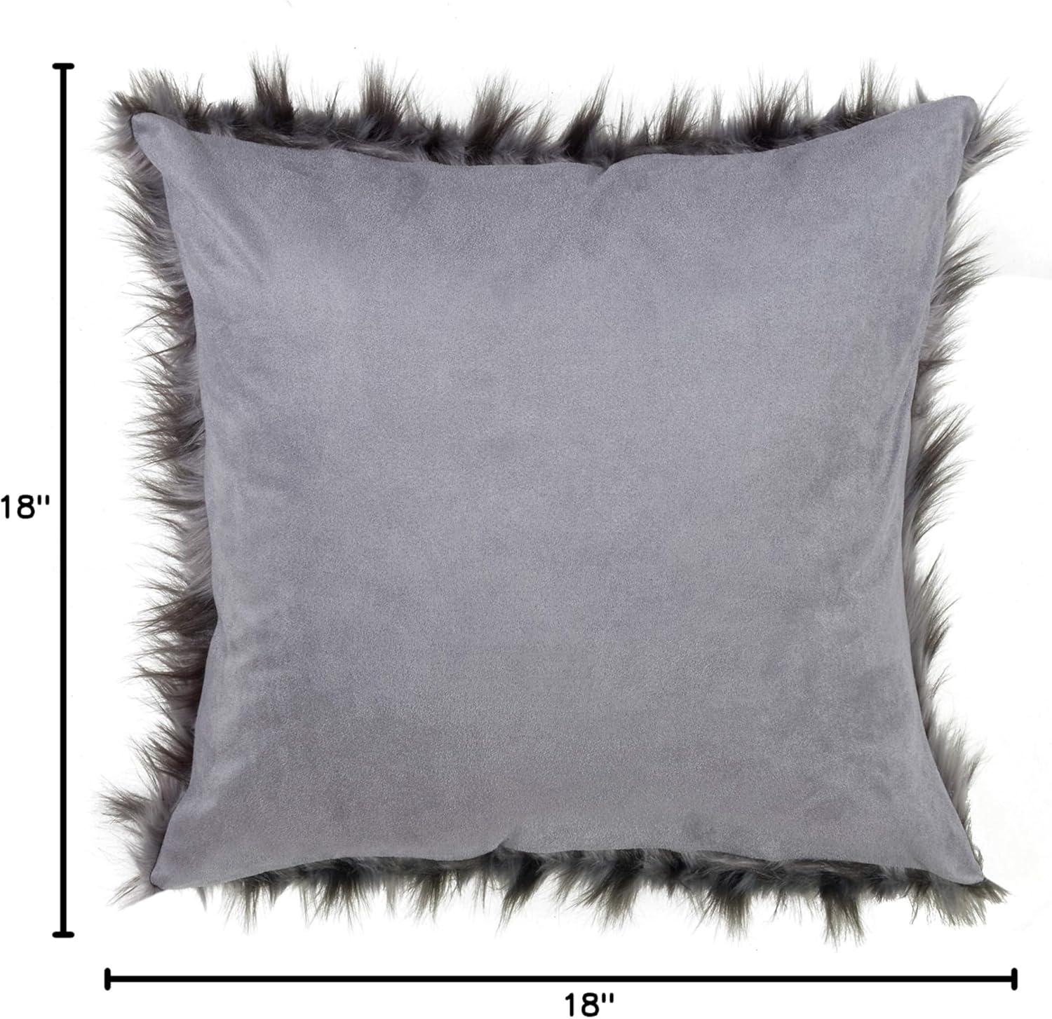 Faux Fur Pillow Black - Saro Lifestyle: Modern Square Decorative Cushion, Indoor Zippered Cover, Duck Feather Filled