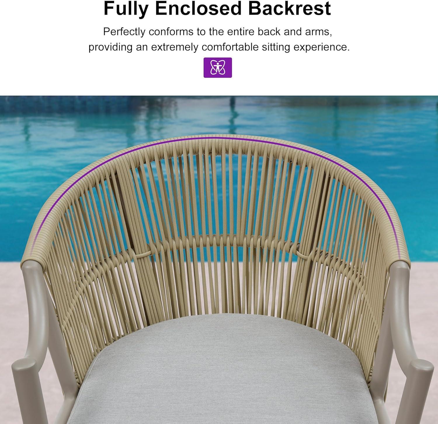 PURPLE LEAF Counter Height Bar Stools Set of 2 Patio Rattan Bar Stool Chairs Outdoor Modern Boho Barstools with Backs and Ergonomic Armrest for Balcony Garden Indoor Kitchen Island, Champagne