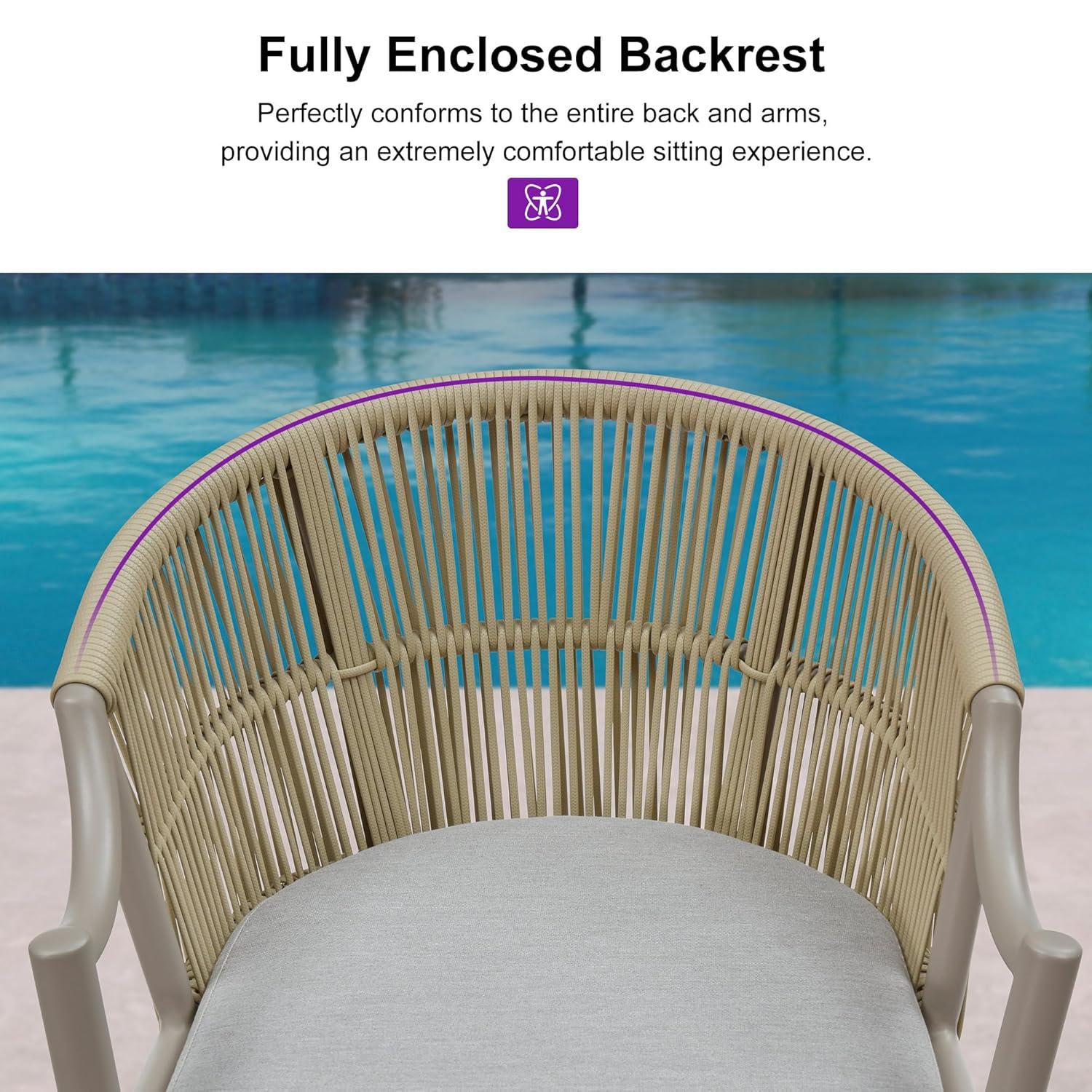 PURPLE LEAF Counter Height Bar Stools Set of 2 Patio Rattan Bar Stool Chairs Outdoor Modern Boho Barstools with Backs and Ergonomic Armrest for Balcony Garden Indoor Kitchen Island, Champagne