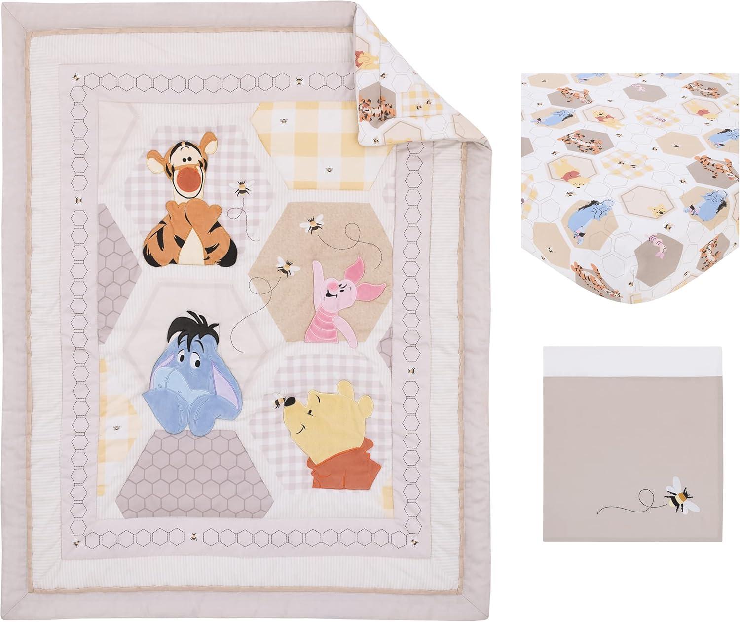 Disney NoJo Disney Winnie the Pooh Hugs and Honeycombs Patchwork with Piglet, Tigger and Eeyore 3 Piece Crib Bedding Set