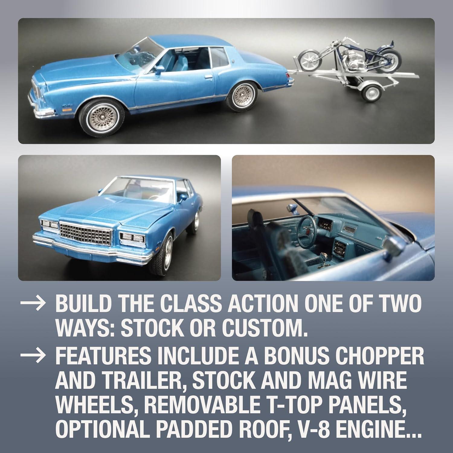 Skill 2 Model Kit 1980 Chevrolet Monte Carlo "Class Action" with Motorcycle and Trailer (Skill 2) 1/25 Scale Model Car by MPC