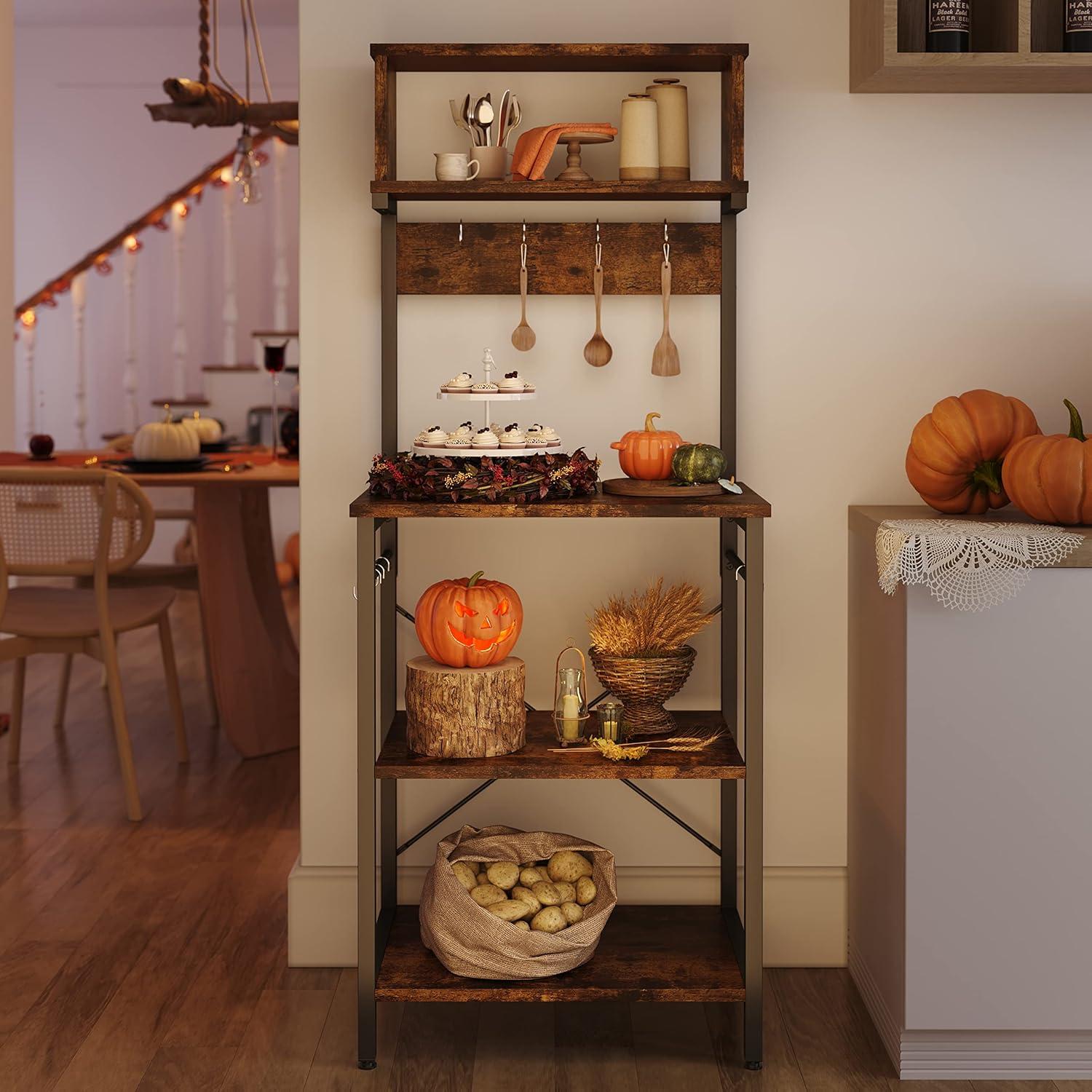 Bestier Kitchen Baker's Rack Microwave Oven Stand Kitchen Shelf with Hutch 8 Side Hooks Coffee Station Utility Storage Shelf for Kitchen Dining Room Living Room