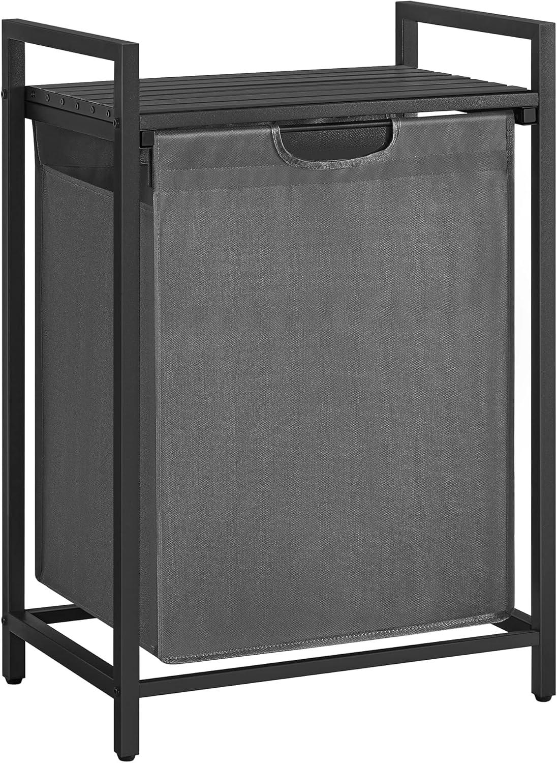 VASAGLE Laundry Hamper, Laundry Basket, Laundry Sorter with A Pull-Out and Removable Bag, Shelf, Metal Frame, 17.2 Gallons (65 L), 19.7 x 13 x 28.4 Inches, Gray and Black UBLH101G01